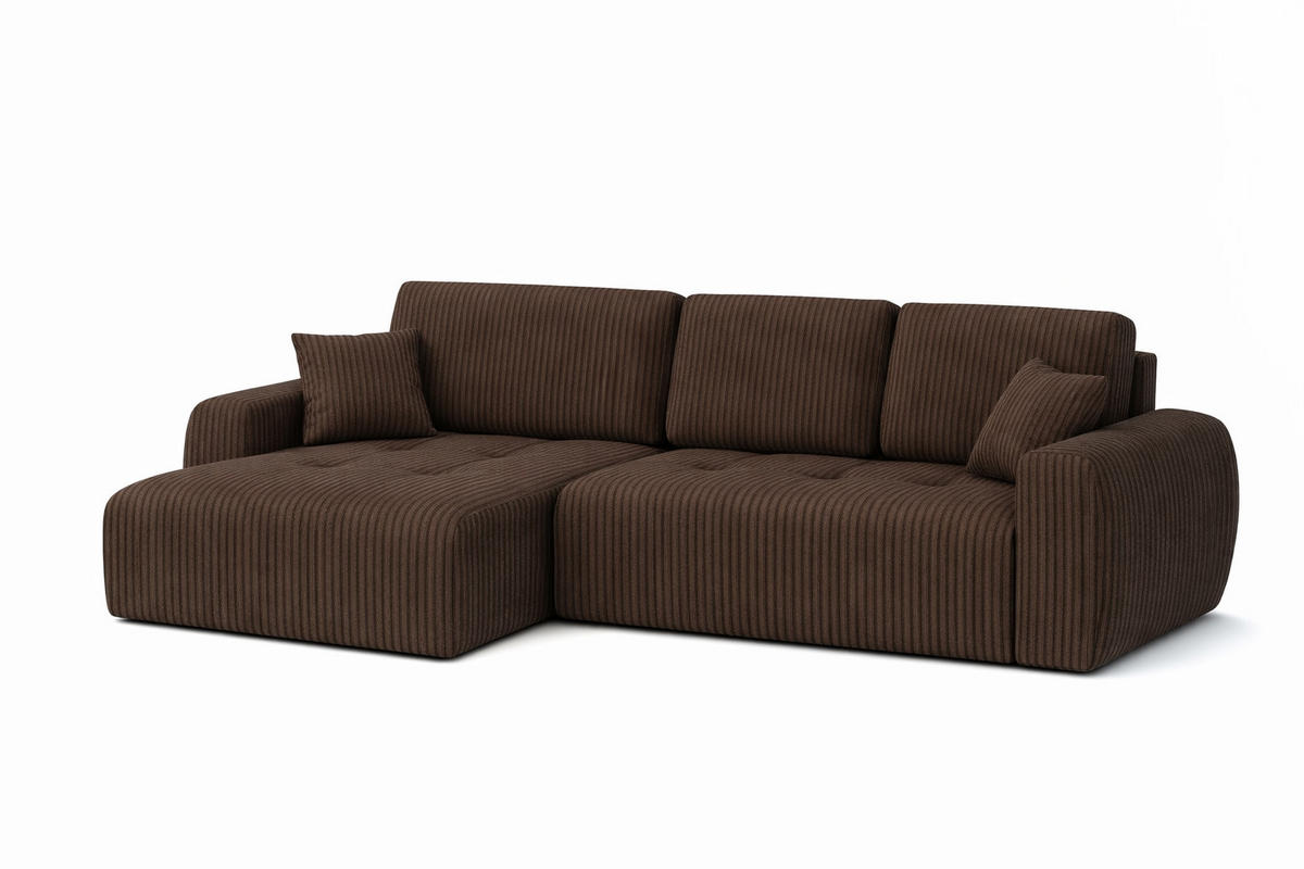 ECKSOFA Mit Schlaffunktion Und Bettkasten L-Form Ivo L, Cordstoff Poso, Braun, Links - Braun, Holz (250/142cm) - Kaiser Möbel