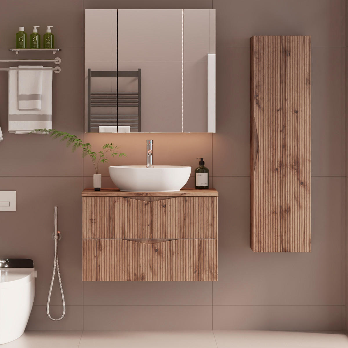 BADMÖBEL Tao 2er-Set Holz - Braun, Holzwerkstoff (80.6/52.2/46.5cm) - Petits-meubles