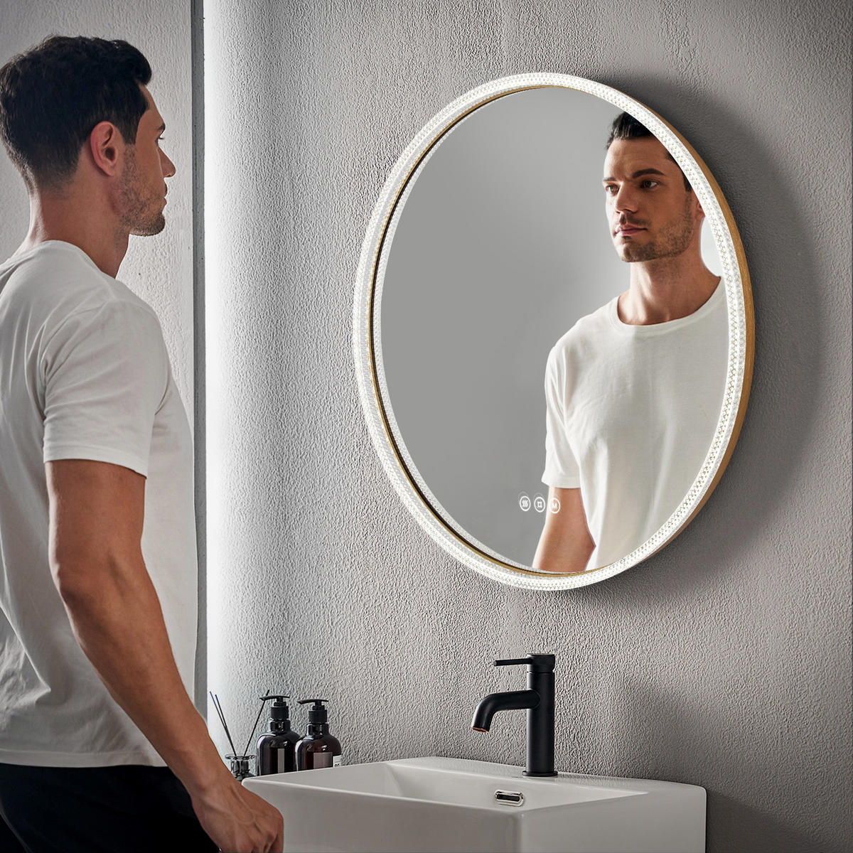 BADSPIEGEL Runder mit Beleuchtung Gold ф60 cm - Goldfarben, Glas (60/4.3/60cm) - EMKE