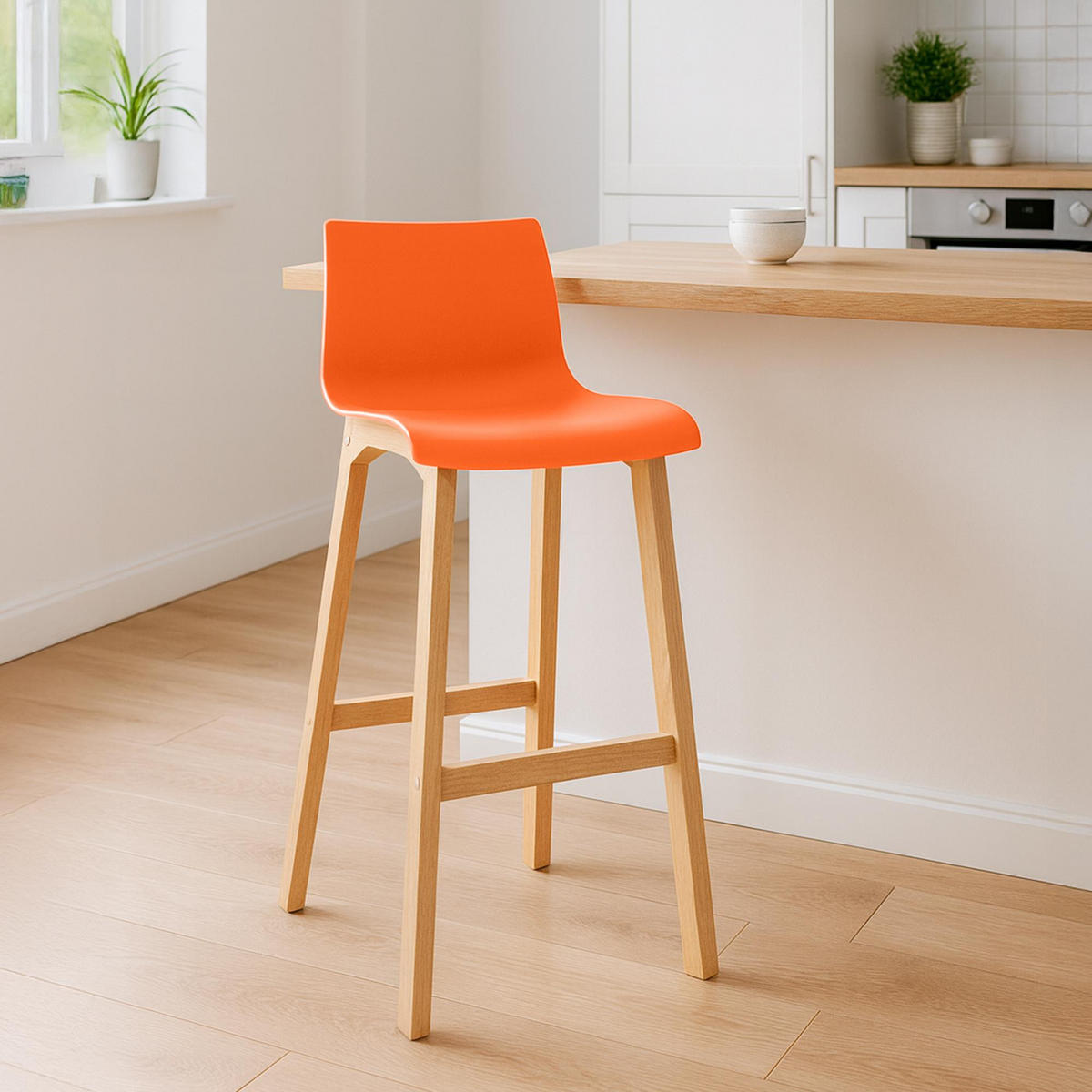 BARHOCKER 2er Set Holz Orange - Eukalyptusholzfarben/Orange, Holz (41/102/46cm) - CLP