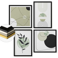 WANDBILDER 4er-Set - 50x50 cm & 40x60 cm Schwarzer Rahmen - Abstrakte Pflanzenmotive - Schwarz, Kunststoff (50/50cm) - ArtPrintCave