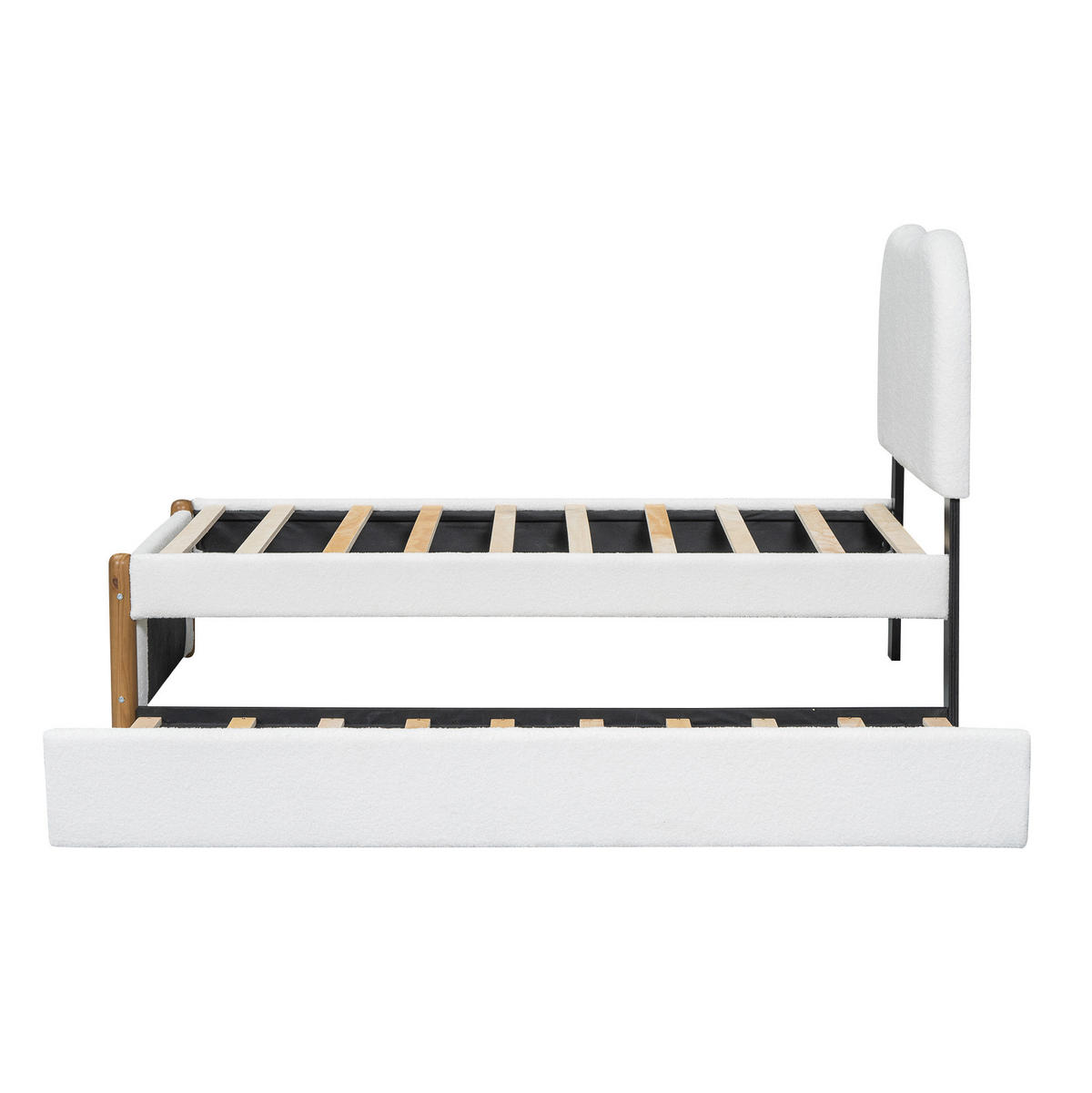 POLSTERBETT aus Plüsch und MDF 90x200 cm Weiß mit ausziehbarem Rollbett und minimalistischer Optik - Weiß, Textil (90/200cm) - Modfu