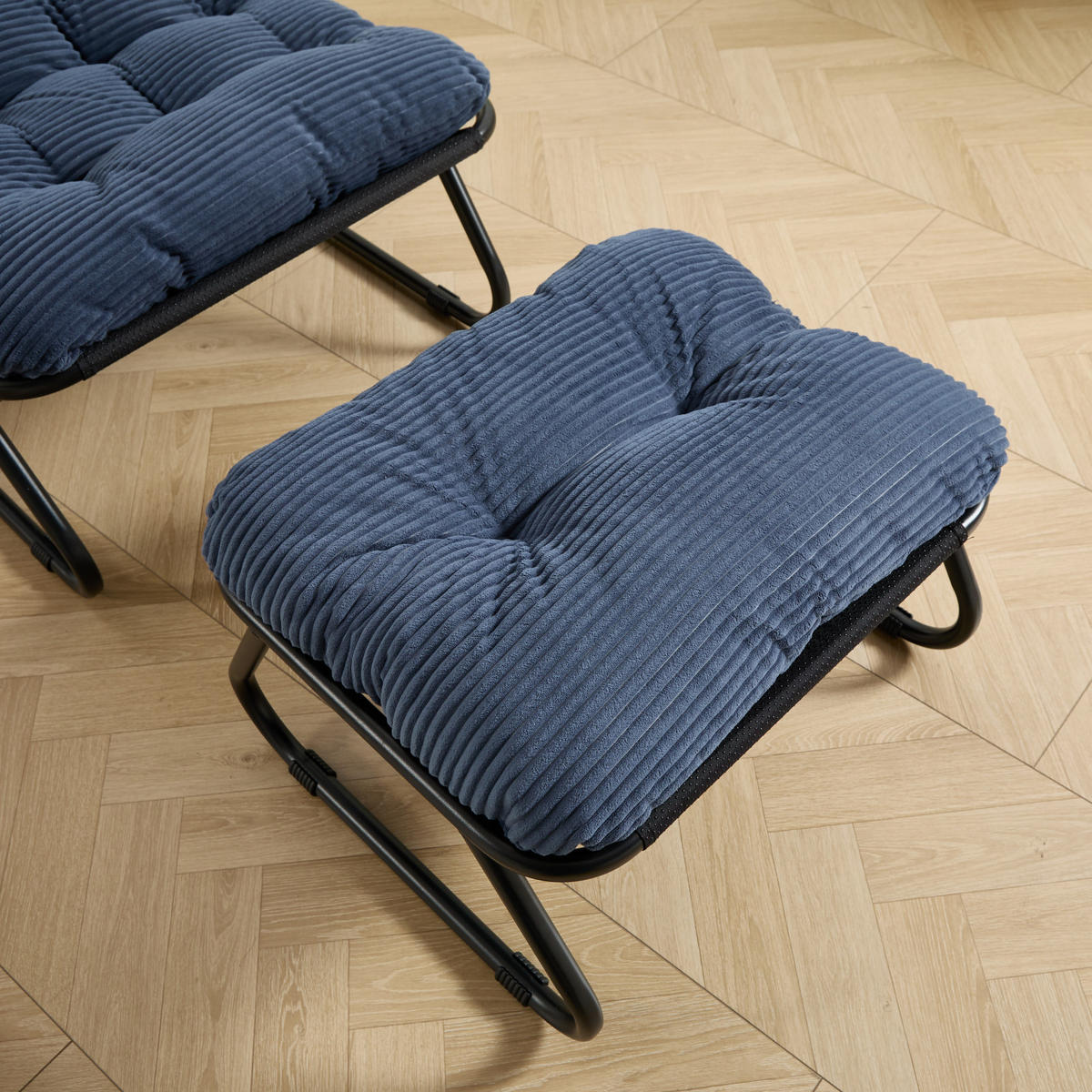 SCHAUKELSTUHL mit Dickem Kissen und Hocker,Blau Metallrahmen für Garten Balkon Wohnzimmer - Blau, Metall (65/86/78cm) - PARAFTA HOME