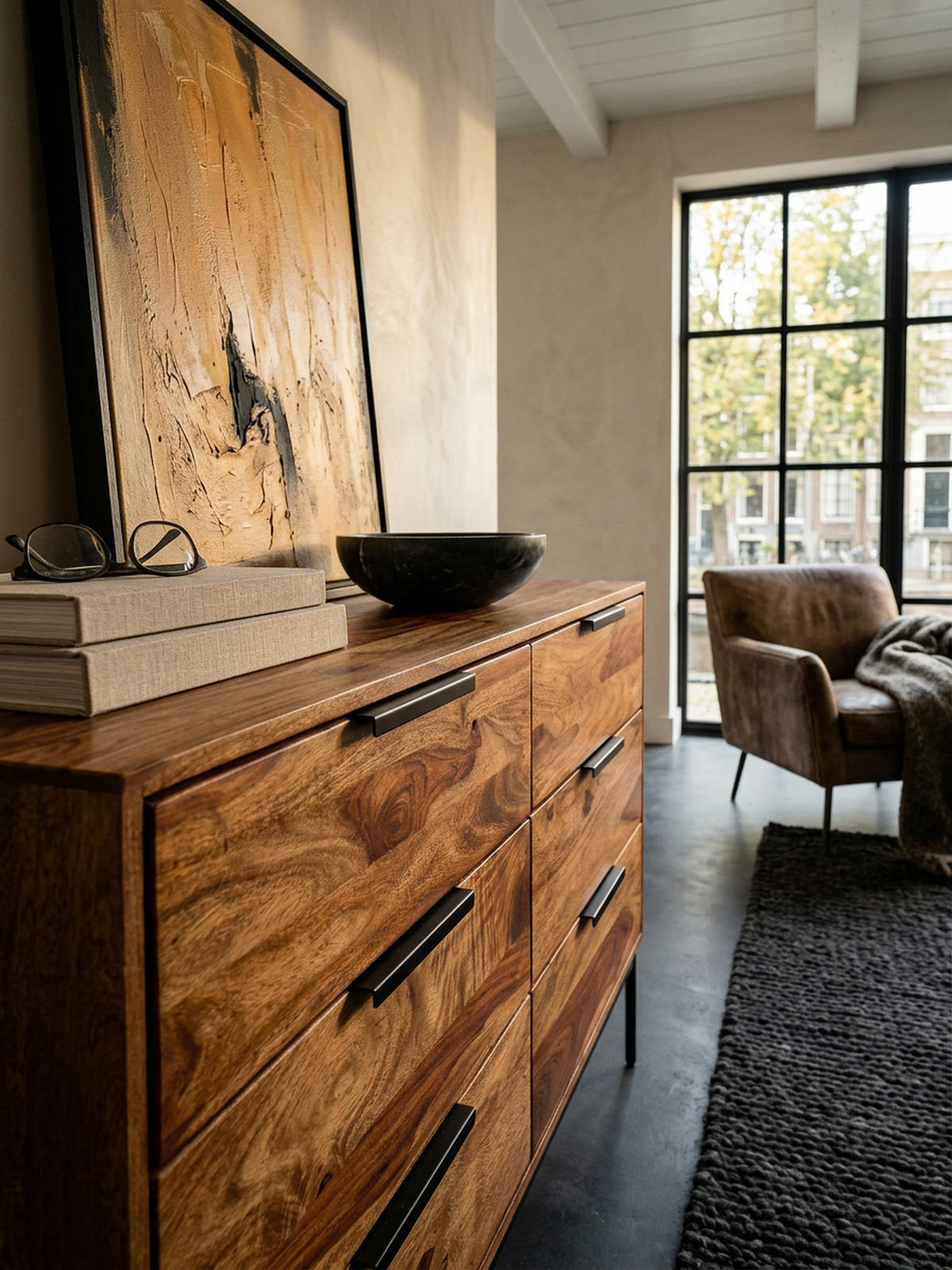 KOMMODE – Massivholz/Metall, 117x80x42 cm, 6 Schubladen, Industrial-Stil - Schwarz/Braun, Holz/Metall (117/80/42cm) - KADIMA DESIGN