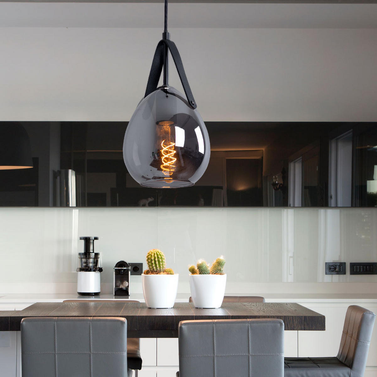 HÄNGELEUCHTE Metall Schwarz rauch - Schwarz, Glas (15/15/120cm) - Globo Lighting