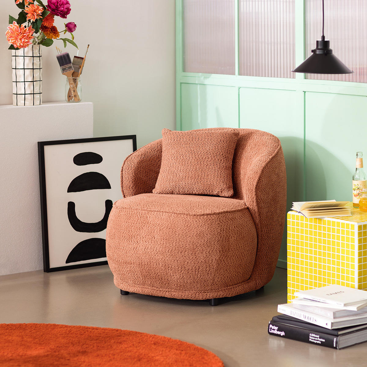 SESSEL - Chenille / Kunststoff - Rosa, Kunststoff/Textil (72/71/78cm) - home24