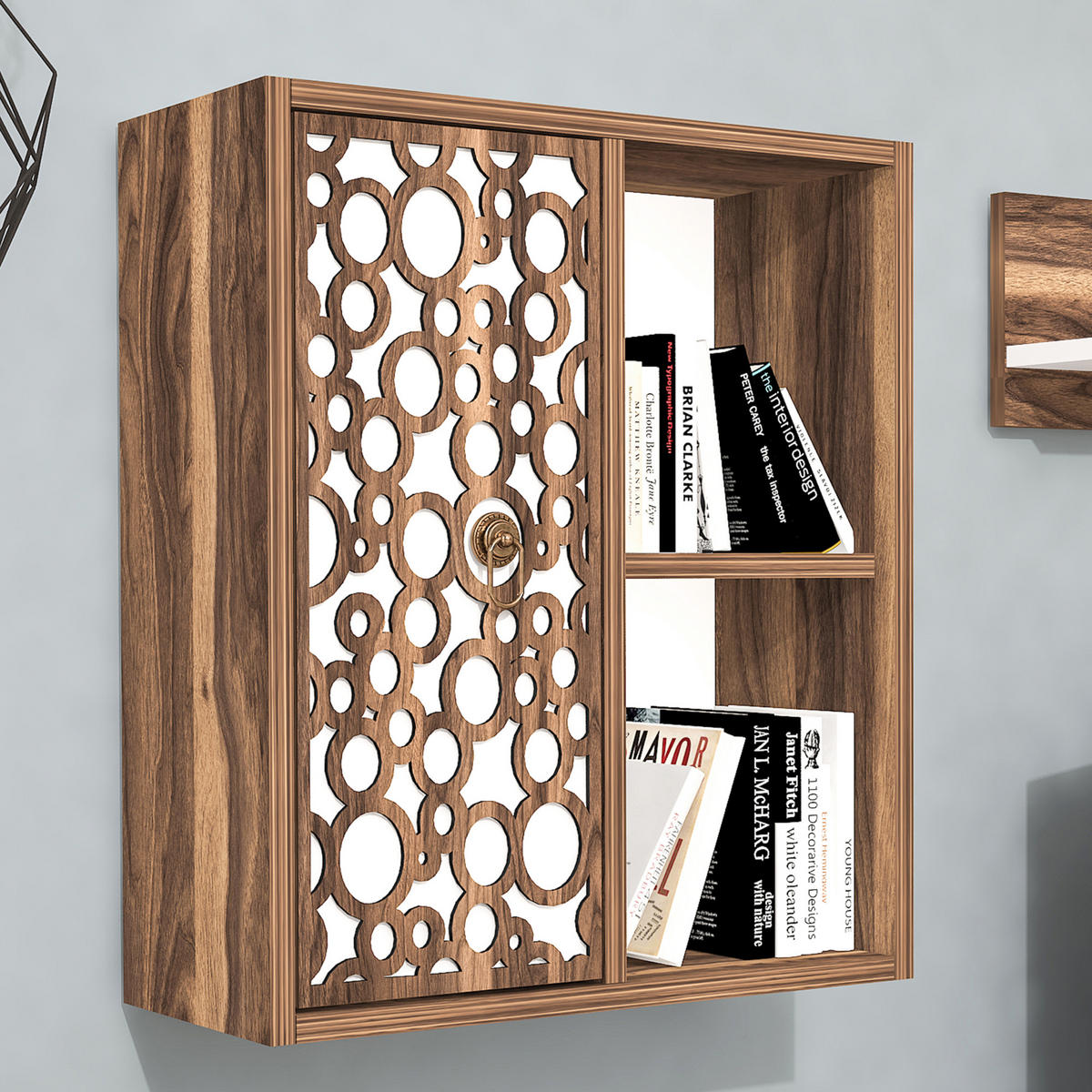 ANBAUWAND Leka 3-tlg - Nussbaumfarben/Weiß, Holzwerkstoff (29.5/48/180cm) - [en.casa]