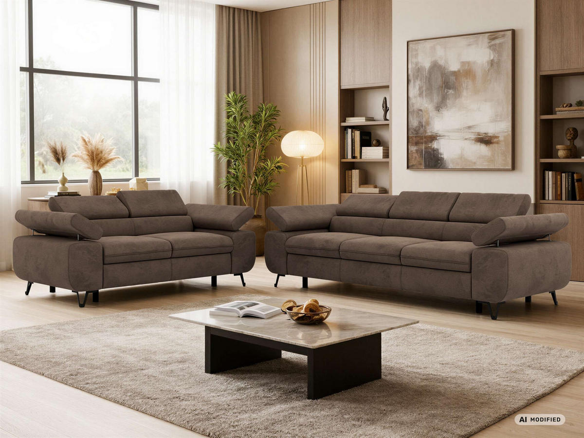 SEDACÍ SOUPRAVA PETER 2+3 - Hnědá Samet - černá/hnědá, kov/textil (262/76/99cm) - MKS