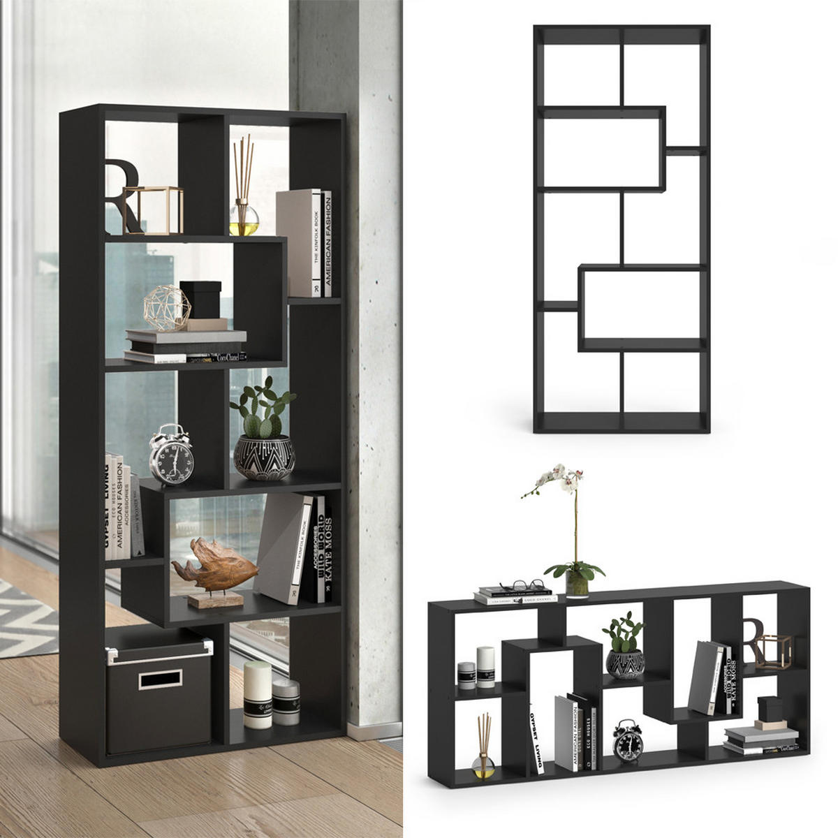 RAUMTEILER Noa Schwarz 160.6 x 67.2 cm - Schwarz, Holzwerkstoff (160.6/67.2/25cm) - Vicco