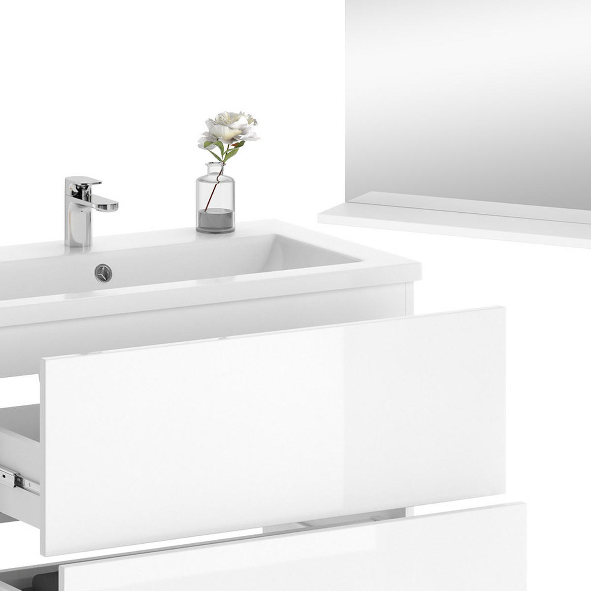 BADMÖBEL-SET Izan Weiß Hochglanz 3 Teile - Weiß, Holzwerkstoff (80/59.3/46cm) - Vicco