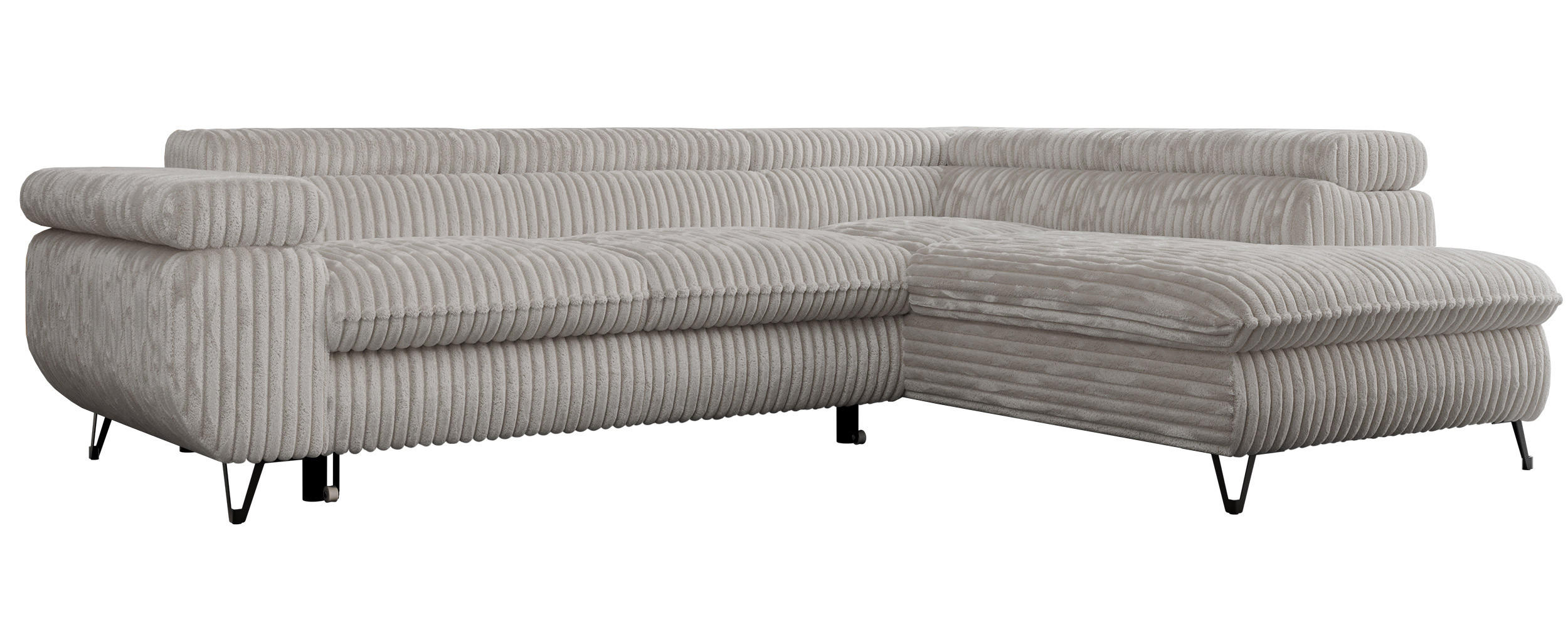 ECKSOFA PEDRO L Hellgrau Cord - Rechts Seite - Hellgrau/Schwarz, Textil/Metall (273/208cm) - MKS