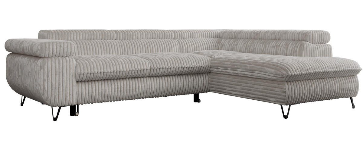 ECKSOFA PEDRO L Hellgrau Cord - Rechts Seite - Hellgrau/Schwarz, Textil/Metall (273/208cm) - MKS