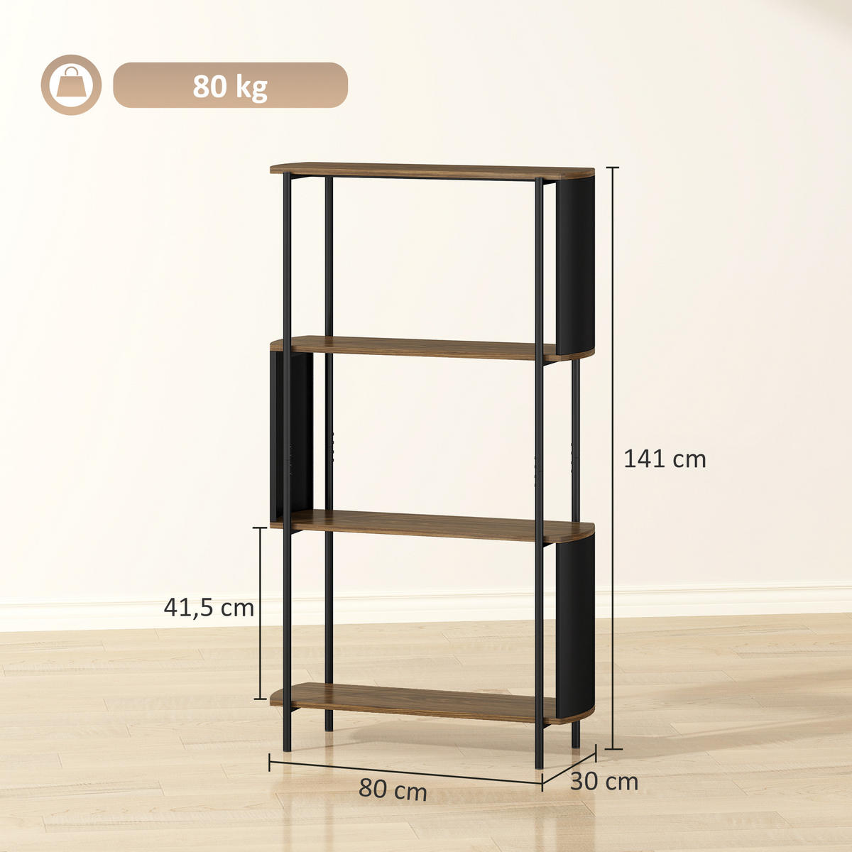 STANDREGAL DE-09391 4-stufig mit geschwungenem Design Braun - Braun, Metall (30/141/80cm) - ComfortXL