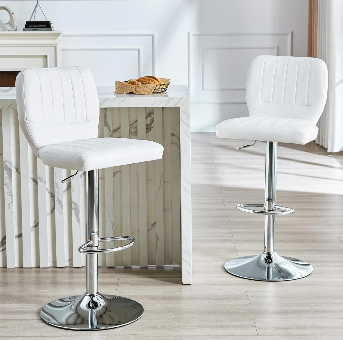 BARHOCKER höhenverstellbar mit Rückenlehne 62-83 cm Silver+White - Silberfarben, Metall (45/114/52cm) - Meubliv