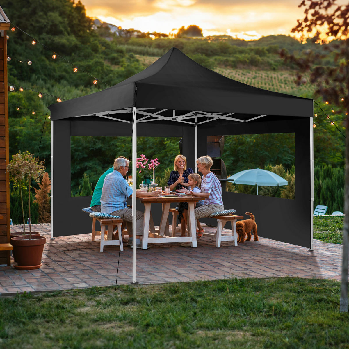 PAVILLON Olivia,inklusive Spannseilen, Heringen und Tragetasche,schwarz - Schwarz, Kunststoff (300/280/300cm) - tectake