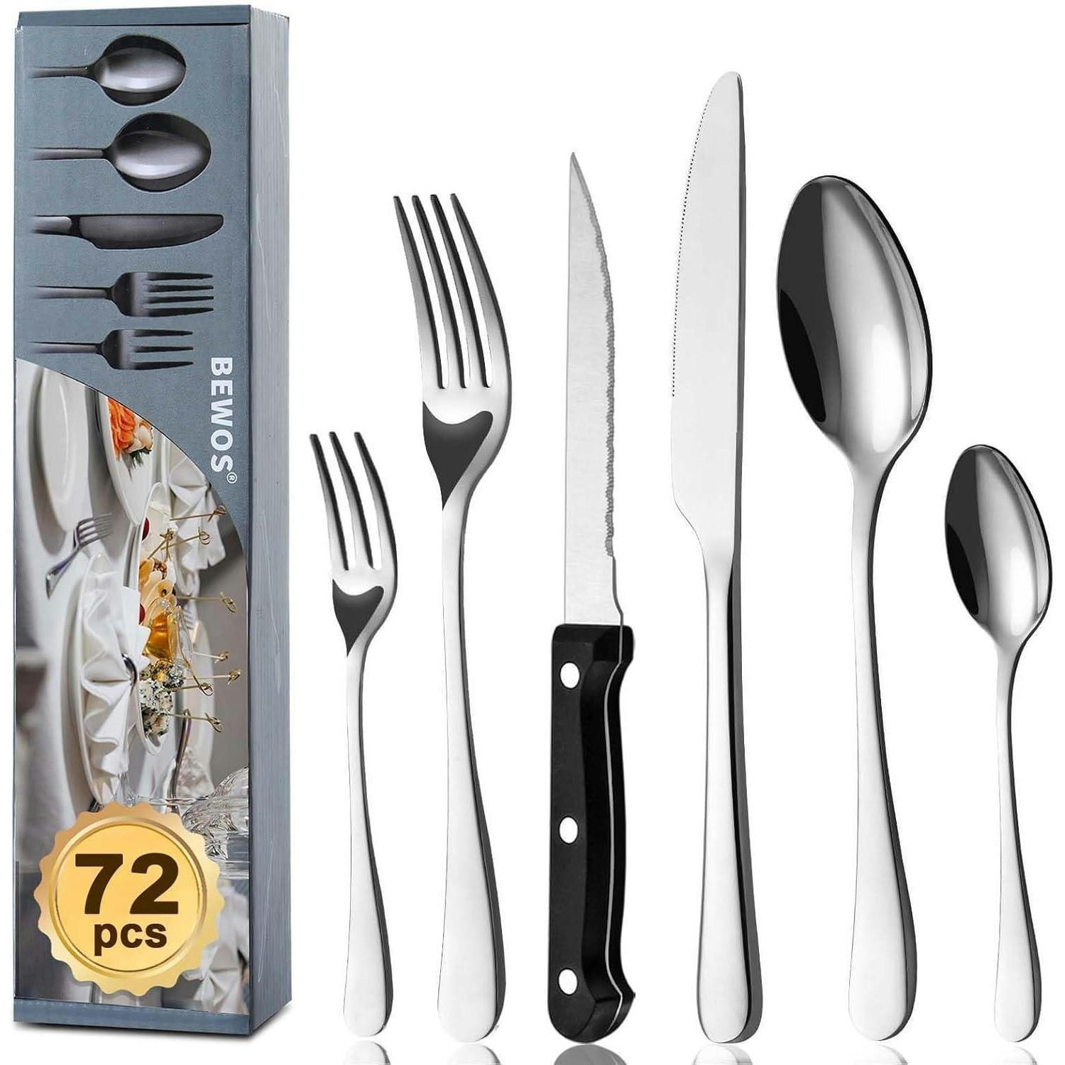 BESTECKSET 72-teiliges Set Edelstahl Hochglanzpoliert Spülmaschinenfest - Silberfarben, Metall