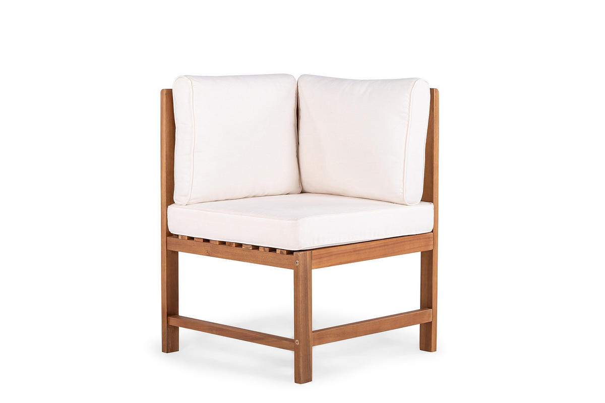 DININGECKELEMENT - Akazie massiv / Polyester - Braun / Beige - Beige/Braun, Holz/Textil - home24