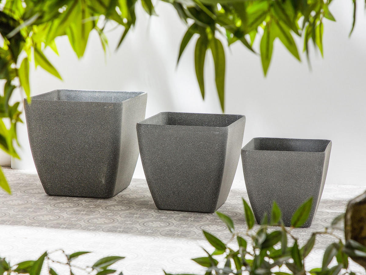 BLUMENTOPF dunkelgrau quadratisch 42/42/42 cm Zeli - Dunkelgrau, Stein (42cm) - Beliani