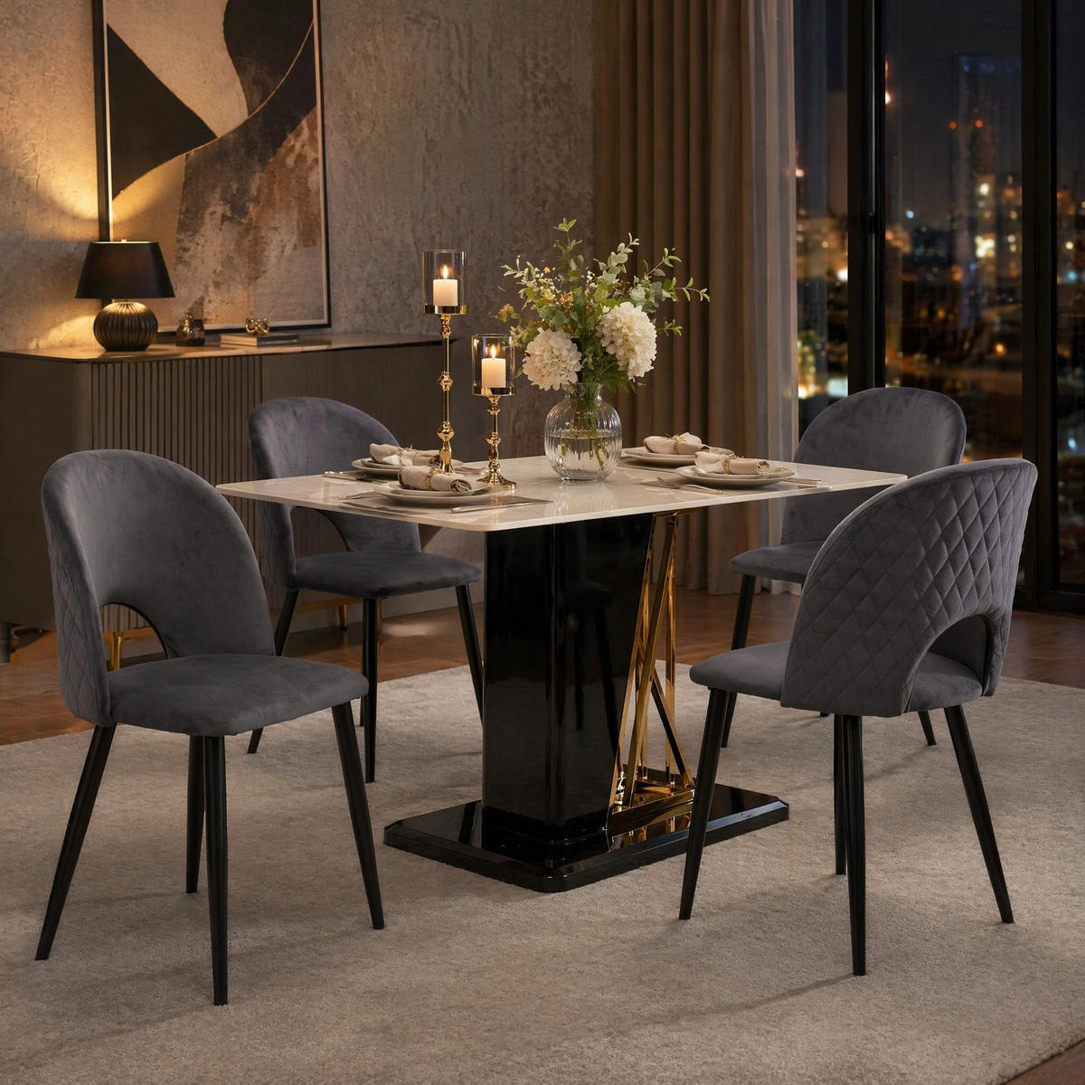 WOHNZIMMER STÜHLE mit Diamantmuster, Samtbezug und Metallbeinen in Grau - Grau, Textil (47/84/44cm) - EVRYAE