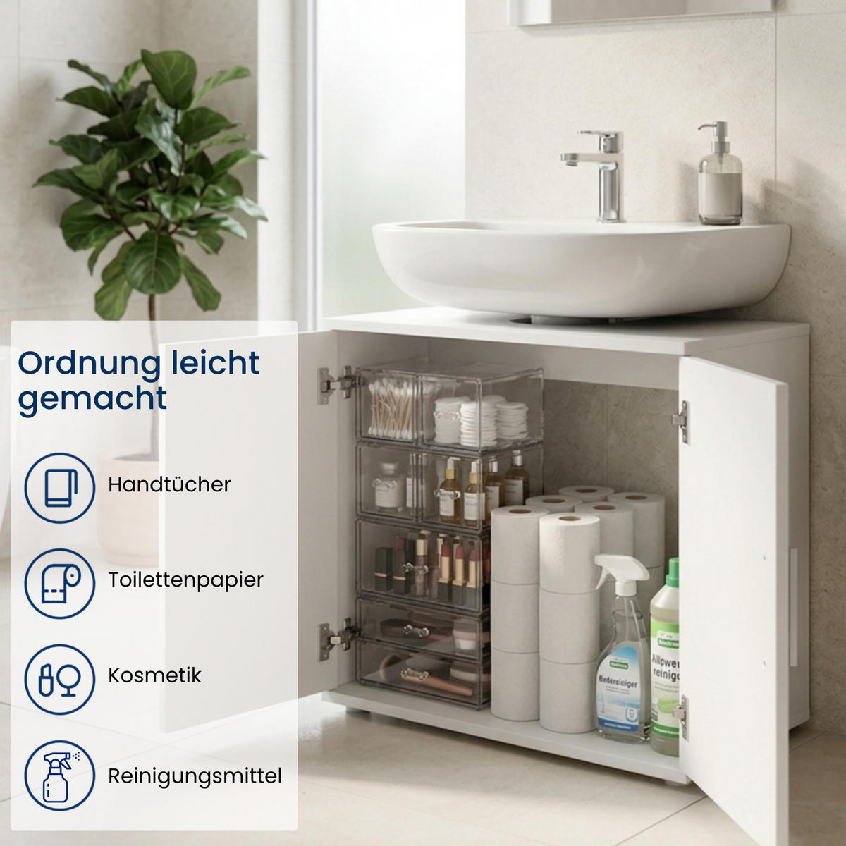 BADEZIMMERSCHRANK mit 2-Türen in Weiß - Weiß, Holzwerkstoff (70/60/34cm) - Home Collective