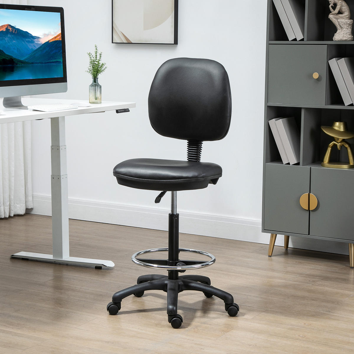 BÜROHOCKER DE-11674 höhenverstellbar 69-91 cm mit verstellbarer Fußstütze Schwarz - Schwarz, Metall (46/137/49.5cm) - ComfortXL