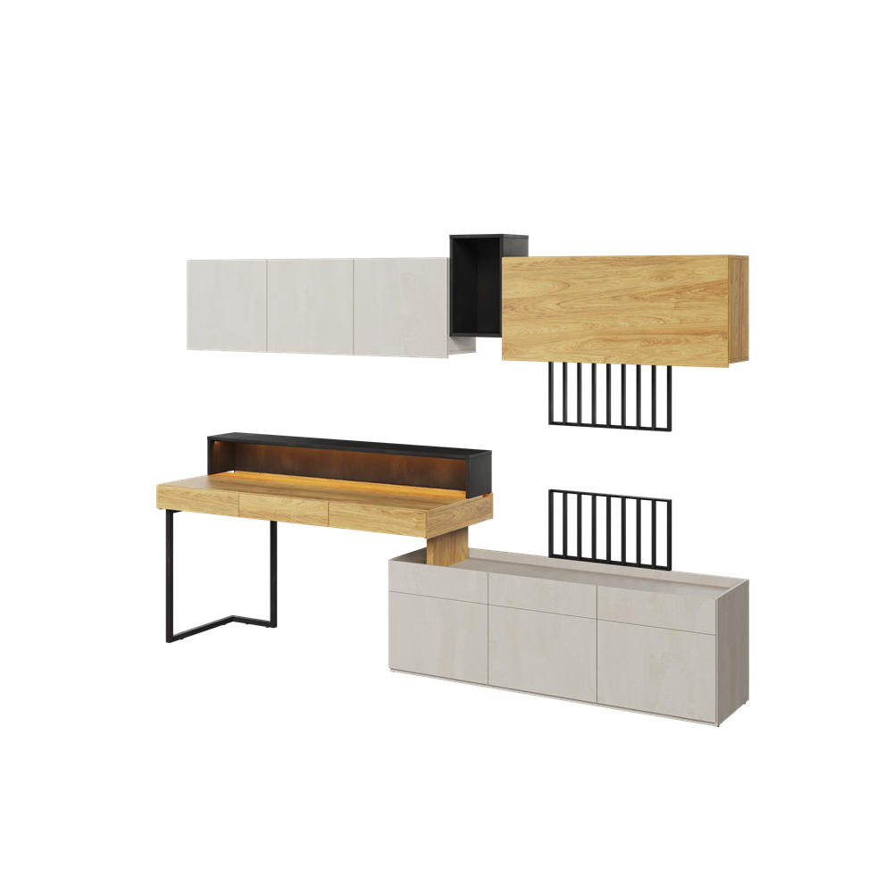 Meblini Kinderzimmer-Set Kaschmir, Eiche, Schwarz 297x193x61 cm