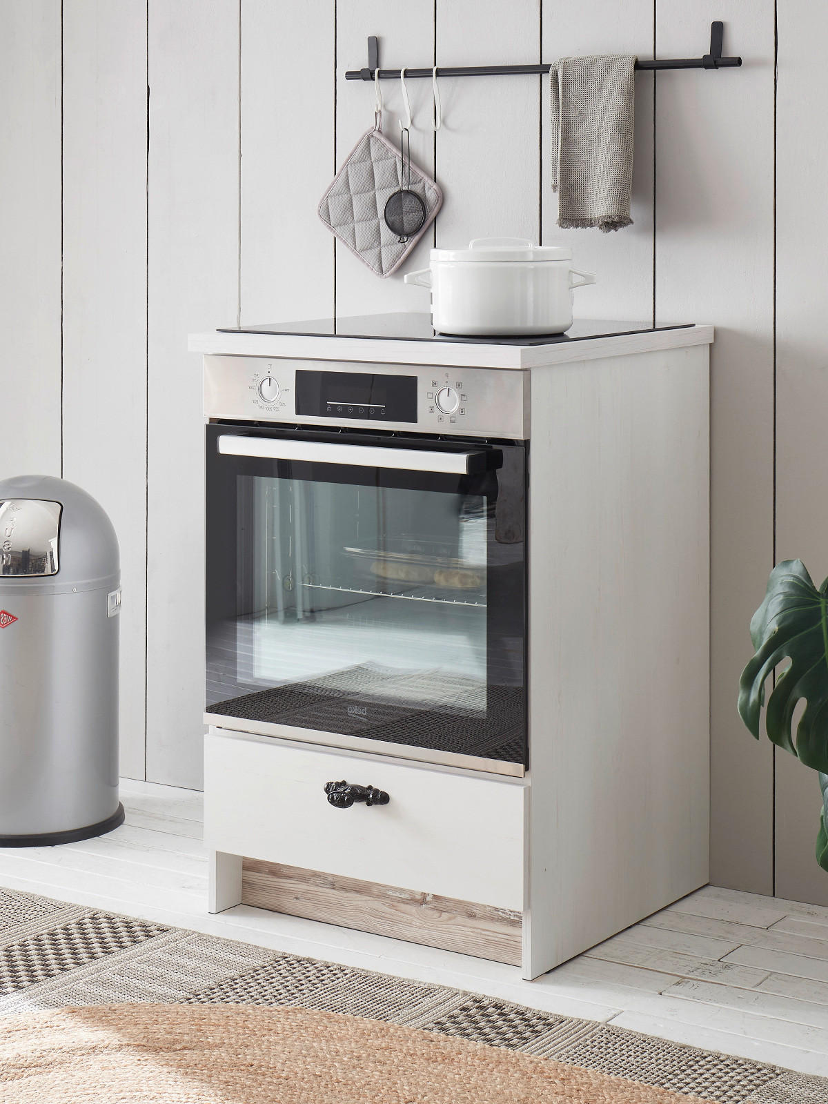 HERDUMBAUSCHRANK weiß Pinie Landhaus, Küche Unterschrank 60 cm, Soft-Close - Weiß, Holzwerkstoff (62/92/60cm) - Furn.Design