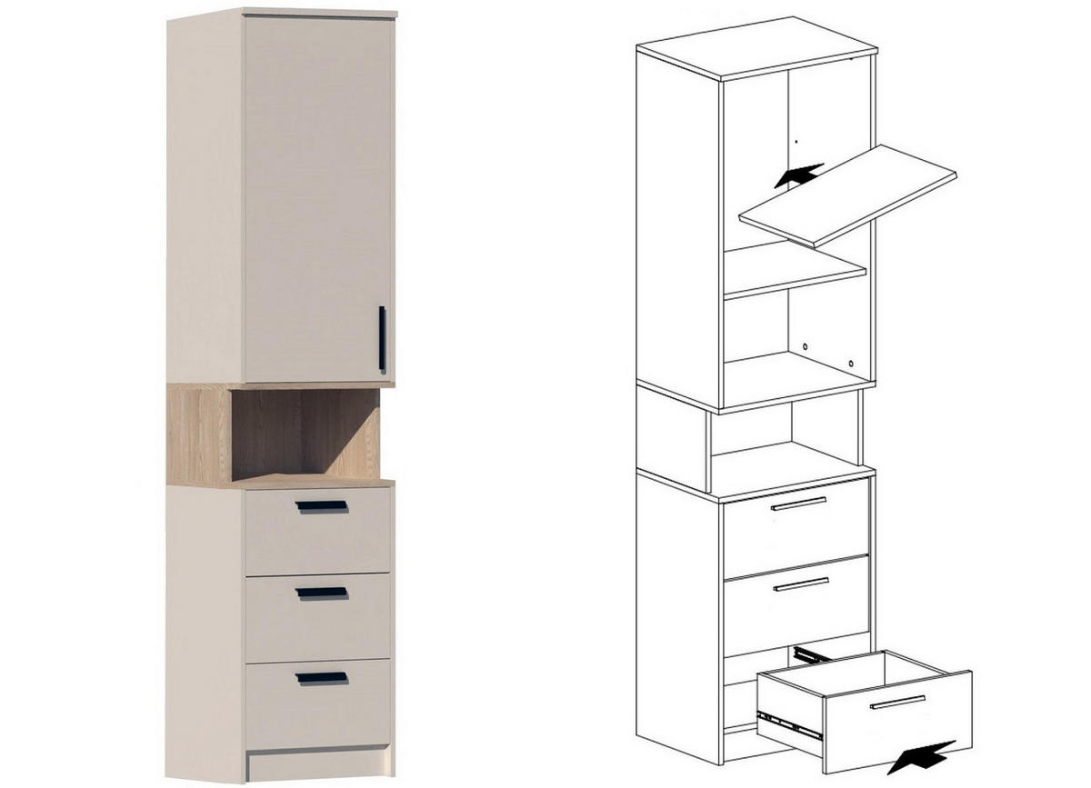 STANDREGAL BÜCHERREGAL G6+G14/C GRAUBEIGE CASHMERE 52/235/40 - Kaschmir/Schwarz, Holzwerkstoff (52/235/40cm) - Marmex Möbel