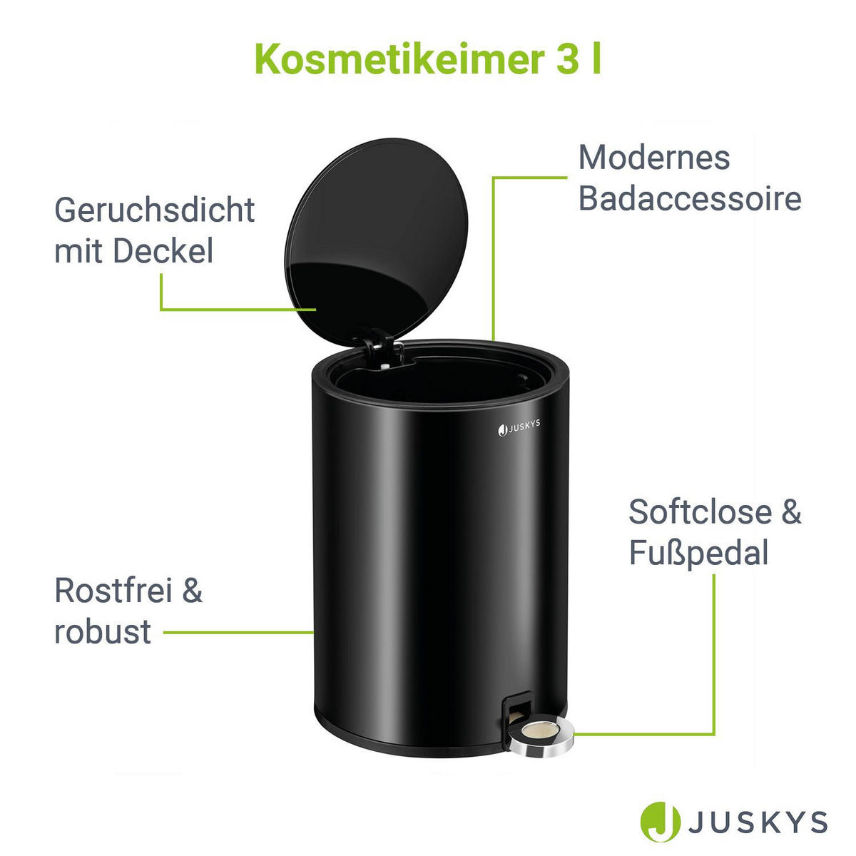 KOSMETIKEIMER in Schwarz - Schwarz, Metall (21/47/21cm) - Juskys