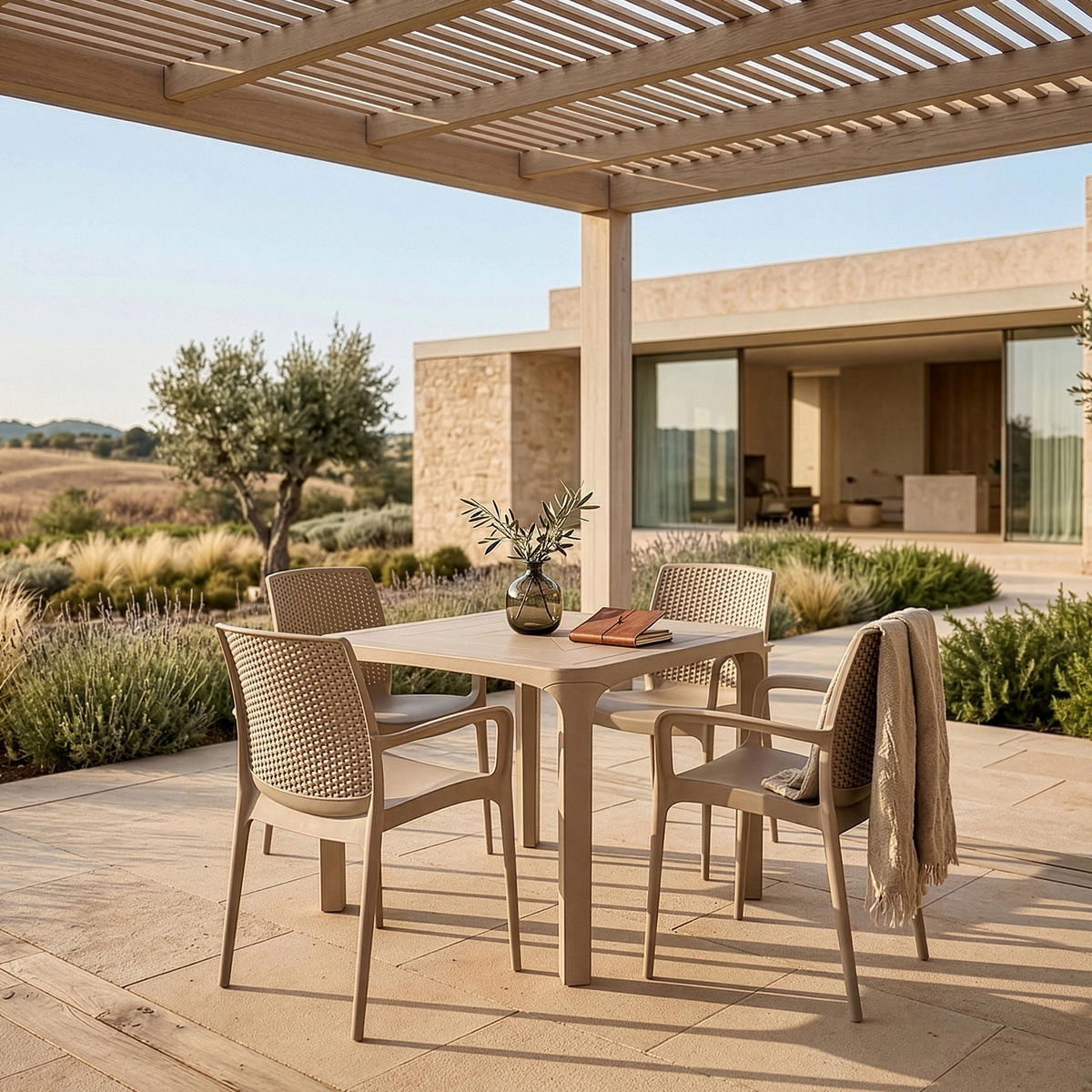 GARTENMÖBEL-SET LEOPSI, RANTU 5-tlg, Beige - Beige, Kunststoff - KONSIMO®