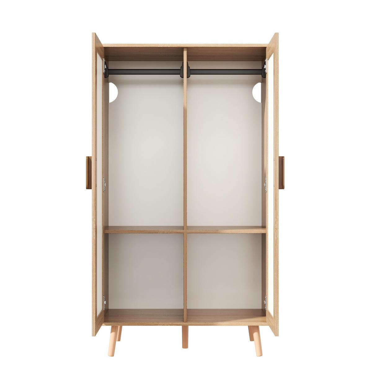 KLEIDERSCHRANK aus MDF 160x46x141,5 cm Natur/Weiß mit Kleiderstange und 2 Schubladen, flexible Aufbewahrung - Naturfarben, Holzwerkstoff (160/141.5/46cm) - Modfu