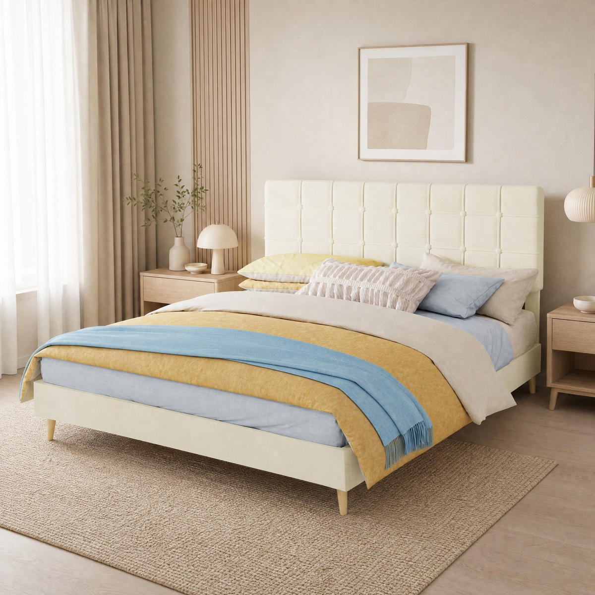 POLSTERBETT 160/200 cm in Beige aus Samt mit gepolstertem Kopfteil - Beige, Textil (160/200cm) - Flora Grace