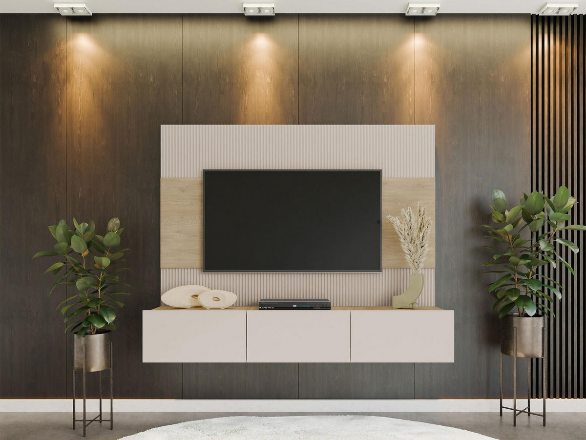 WOHNWAND Deromi III - Beige, Holzwerkstoff (180/150/38cm) - MIRJAN24