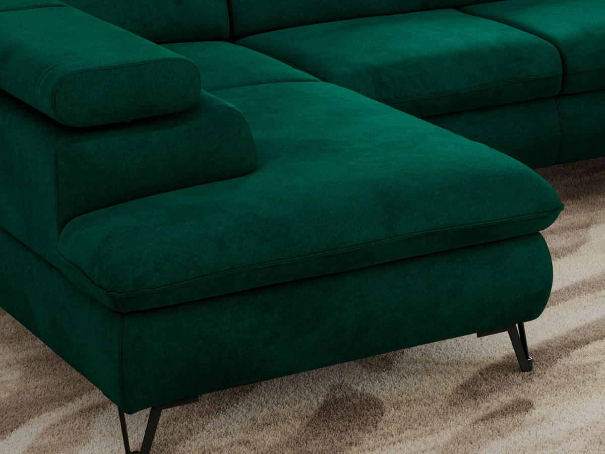 WOHNLANDSCHAFT PABLO U Velvet Dunkelgrün - Dunkelgrün/Schwarz, Textil/Metall (346/76/208cm) - MKS