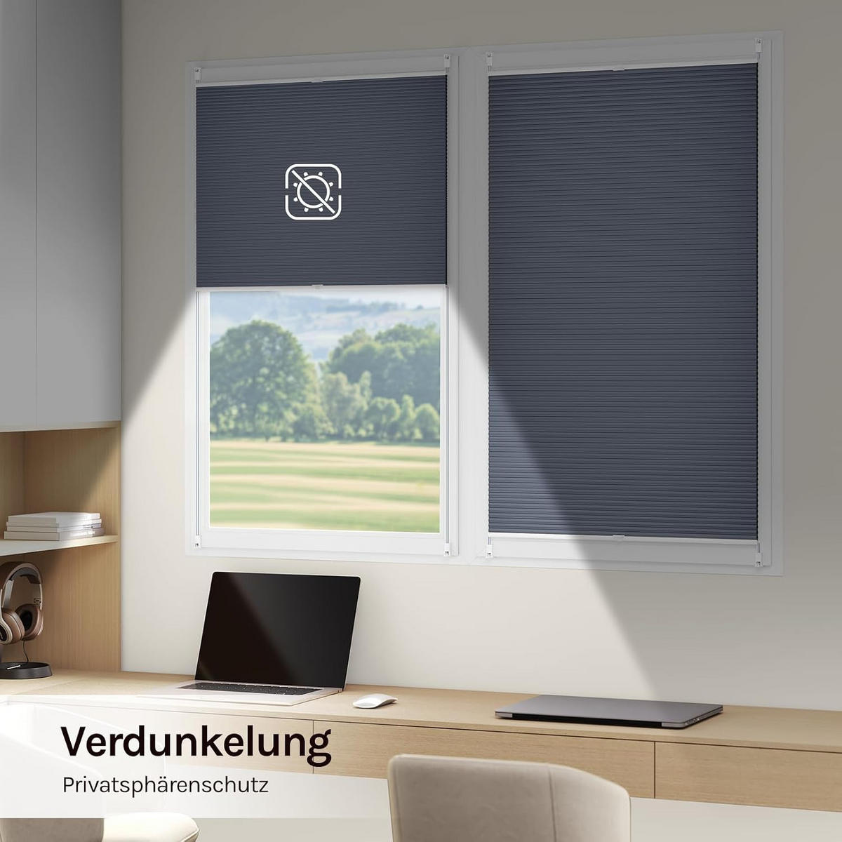 WABENPLISSEE ohne Bohren Verdunkelung 100 x 120 Blau-Weiß - Blau, Kunststoff (100/120/2cm) - Woltu