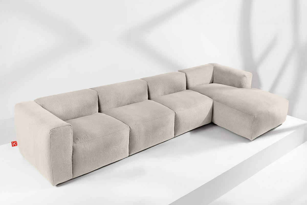 ECKMODULSOFA-RECHTS BUFFO 6-Sitzer mit extrem weicher Sitzfläche, Kordstoff, cremefarben - Creme, Textil (377/180cm) - KONSIMO®