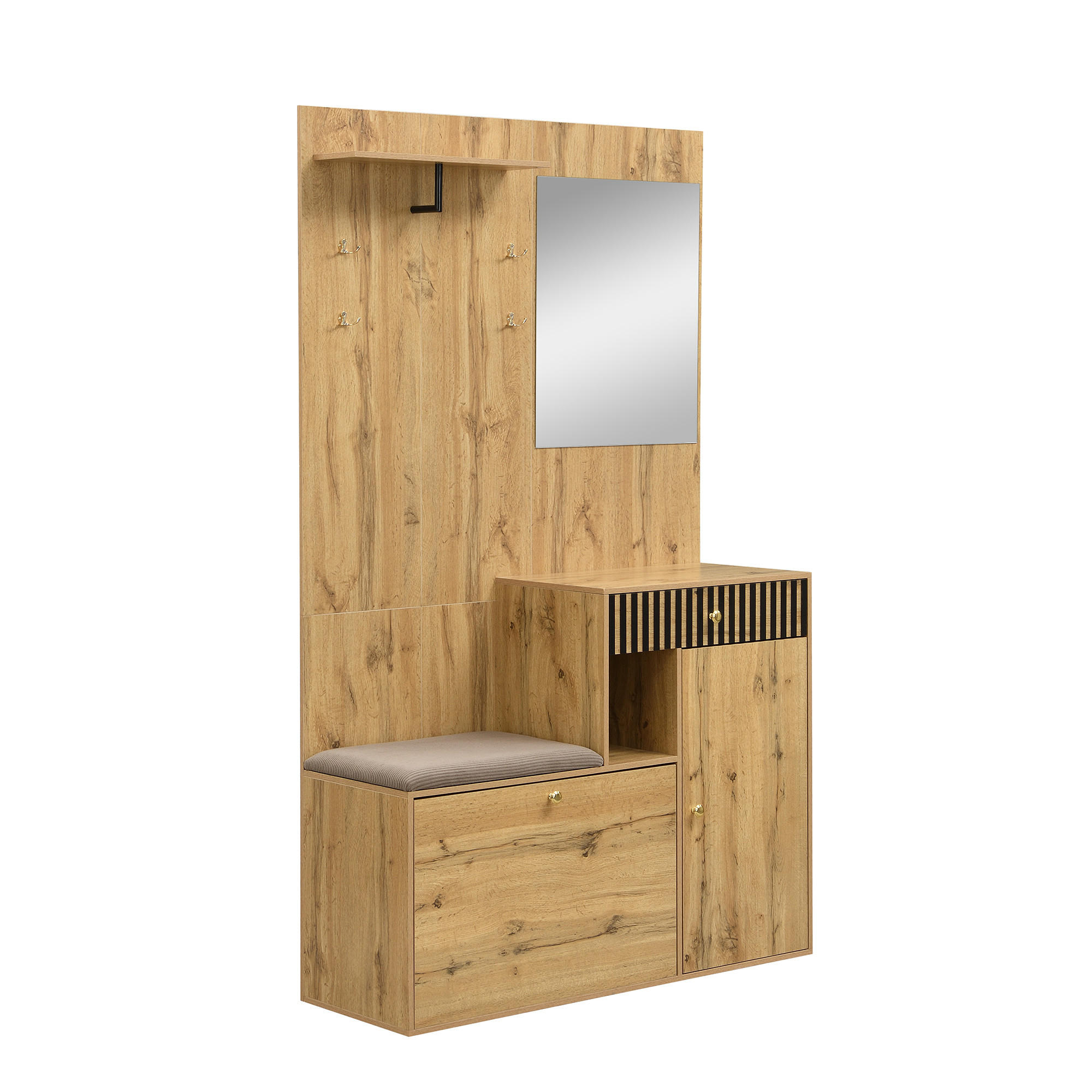 SCHUHSCHRANK aus MDF 110x37x185.5cm in Natur mit Spiegel - Naturfarben, Holzwerkstoff (110/185.5/37cm) - Modfu