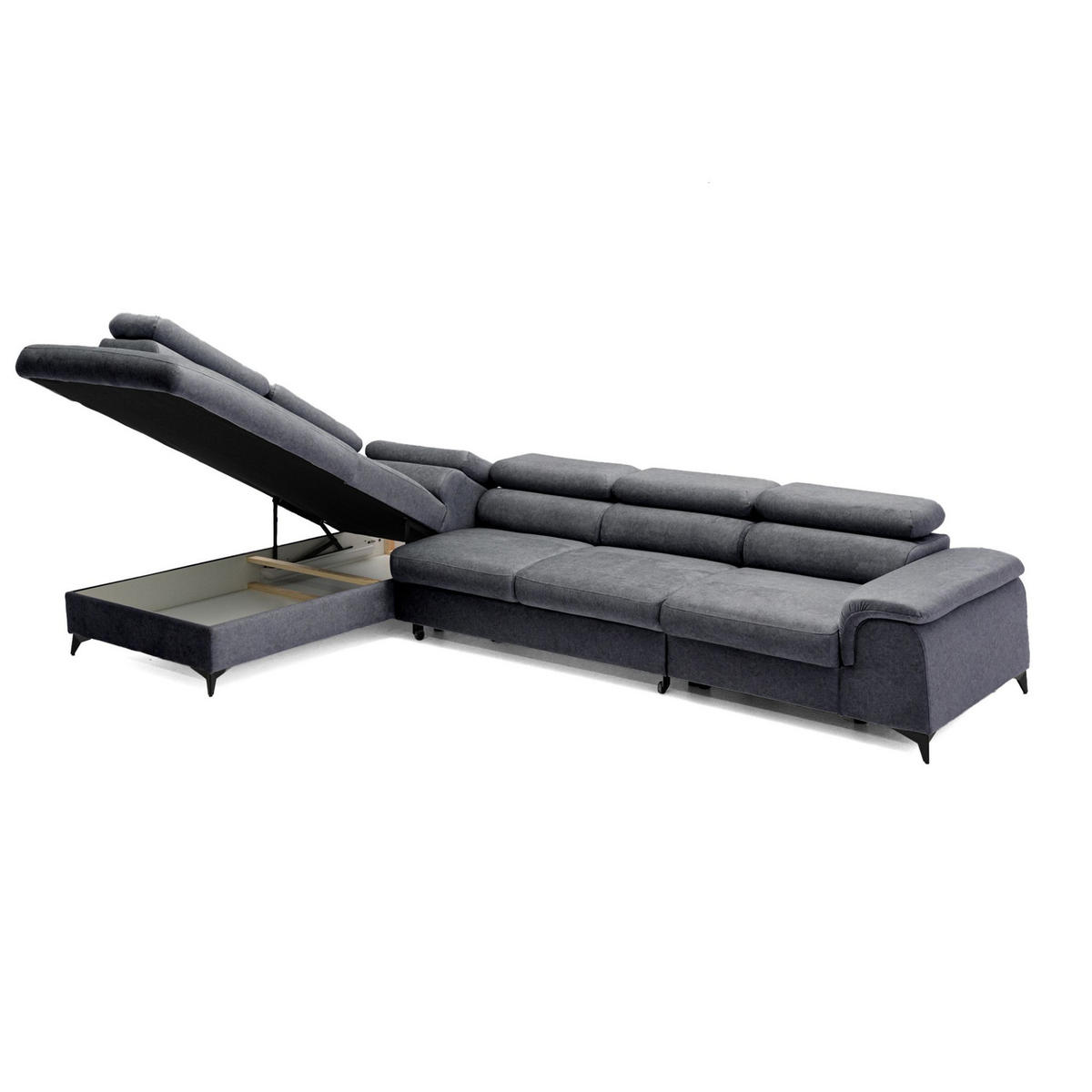 ECKSOFA PLAZA MAXI Links mit Schlaffunktion 127x195 Velours Dunkelgrau - Dunkelgrau/Schwarz, Holz/Textil (350/203cm) - Muffo