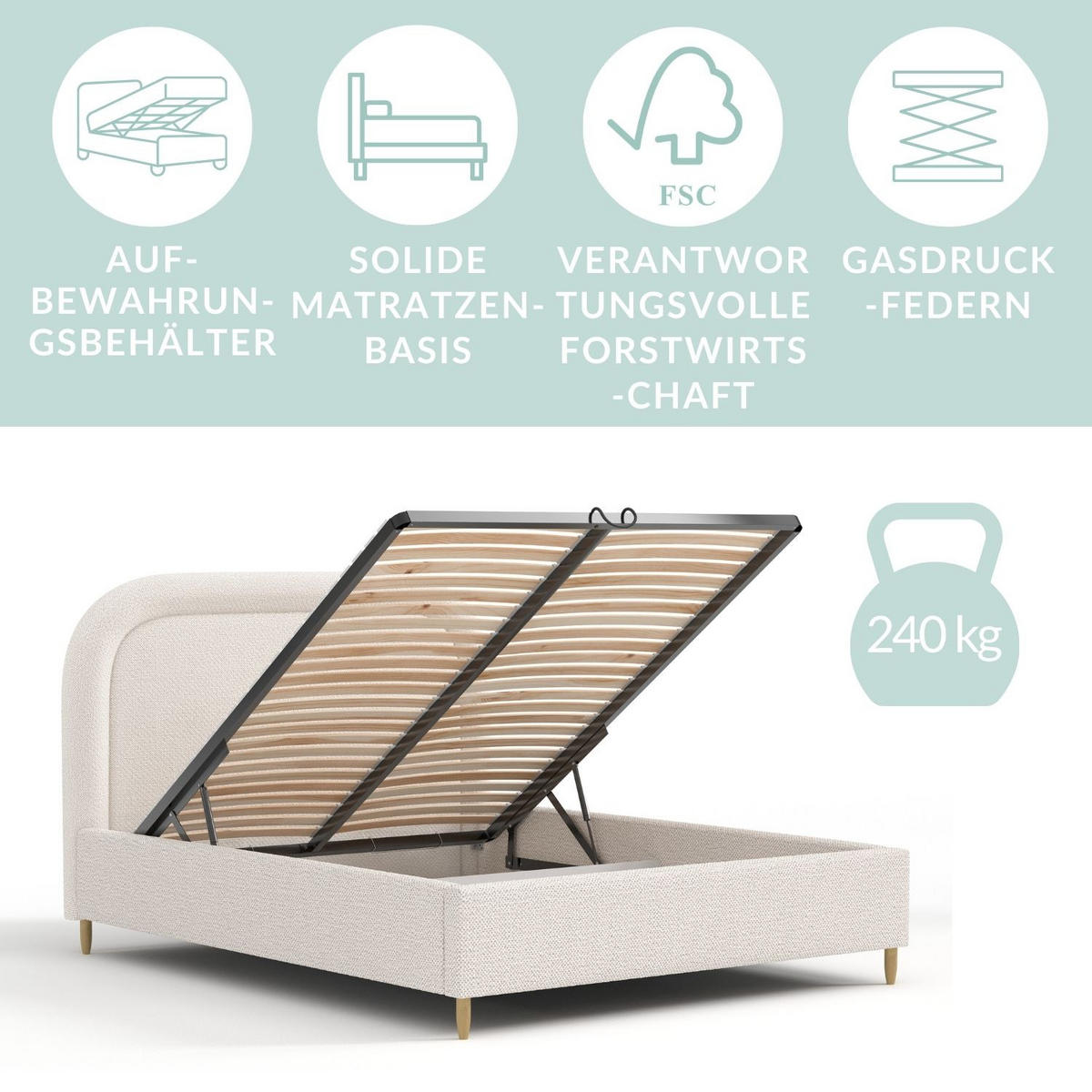 POLSTERBETT Mija Beige 120/200 cm im Chenille-Stoff - Beige/Naturfarben, Holz/Holzwerkstoff (120/200cm) - Maison de Reve