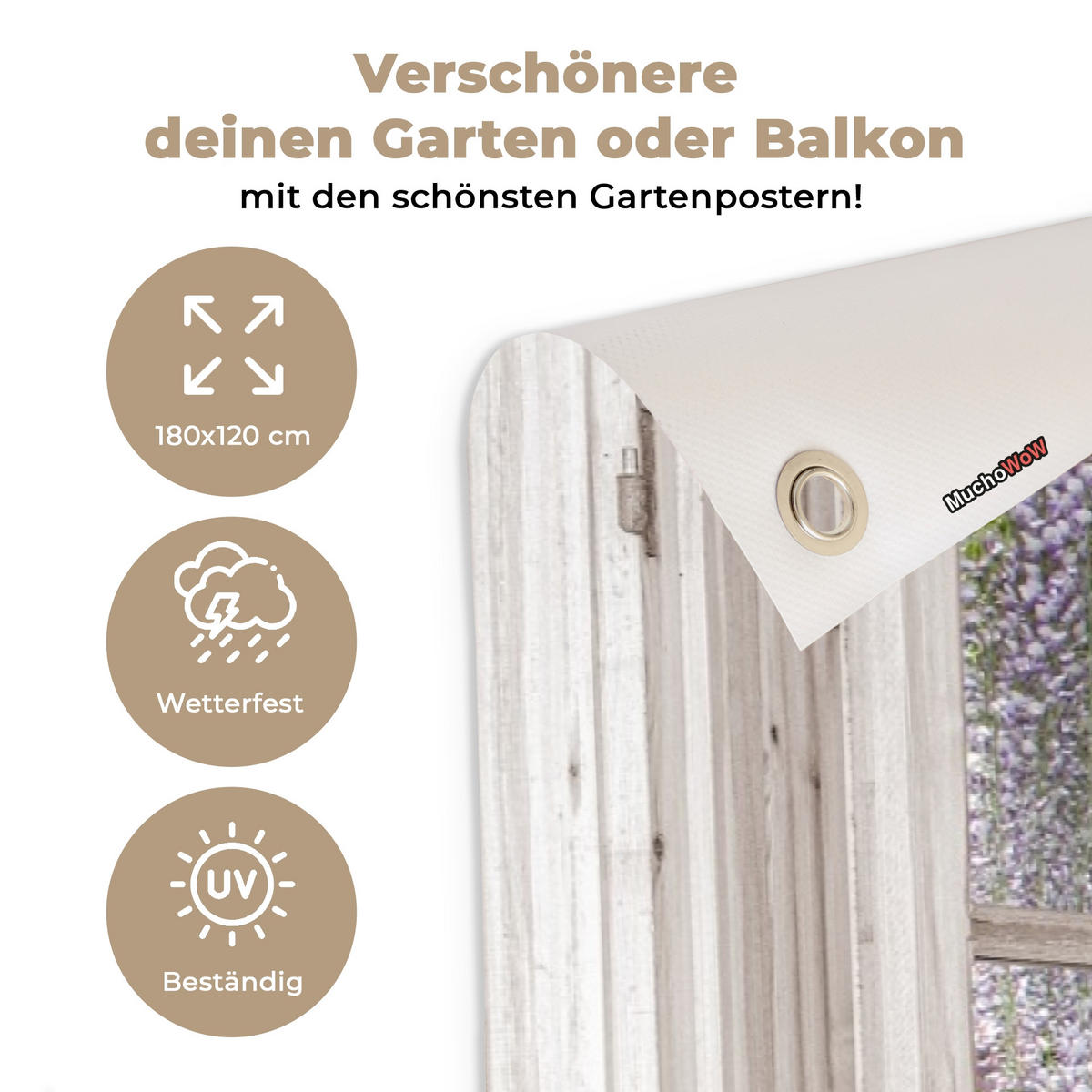 ZAHRADNÍ PLAKÁT Vistárie - Květiny - Pohled - Strom - Jaro 180x120 cm - béžová, plast (180/120/0.2cm) - OnlyWow