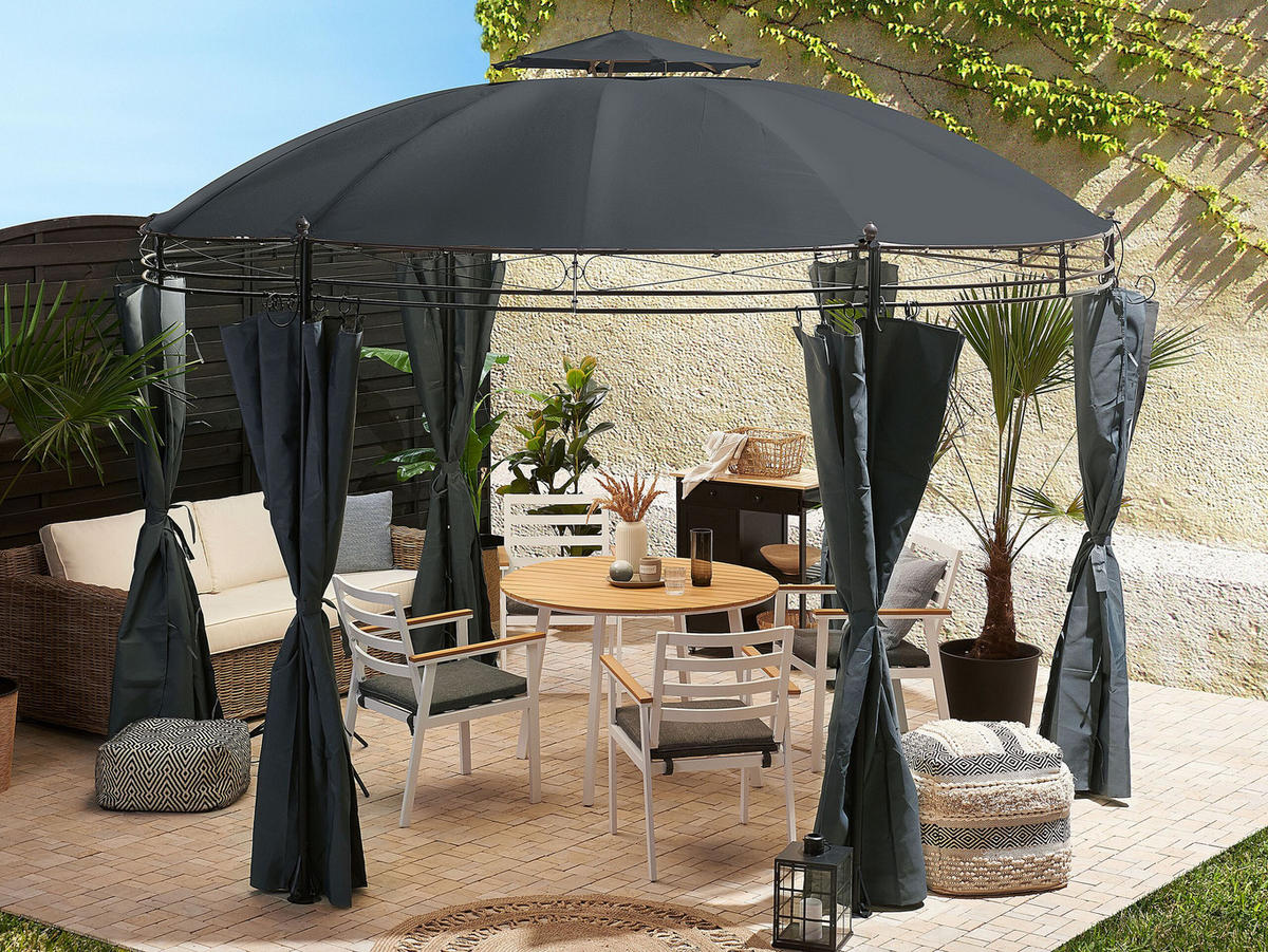 PAVILLON Stahl graphitgrau ⌀ 368 cm Safara - Schwarz/Grau, Metall (368/275/368cm) - Beliani