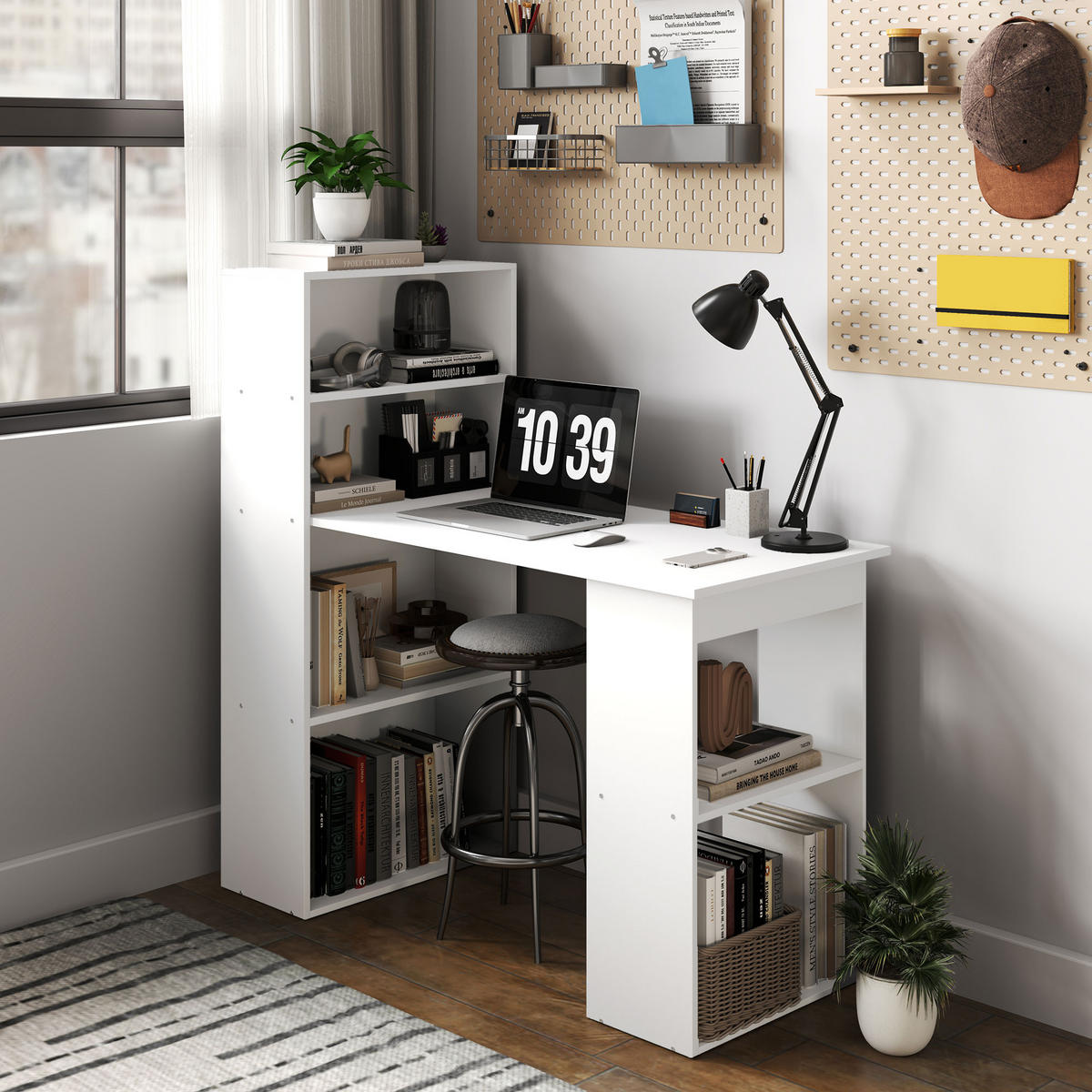 SCHREIBTISCH, Spanplatte, Weiß, 120 x 55 x 120 cm - Weiß, Holzwerkstoff (120/55/120cm) - HOMCOM