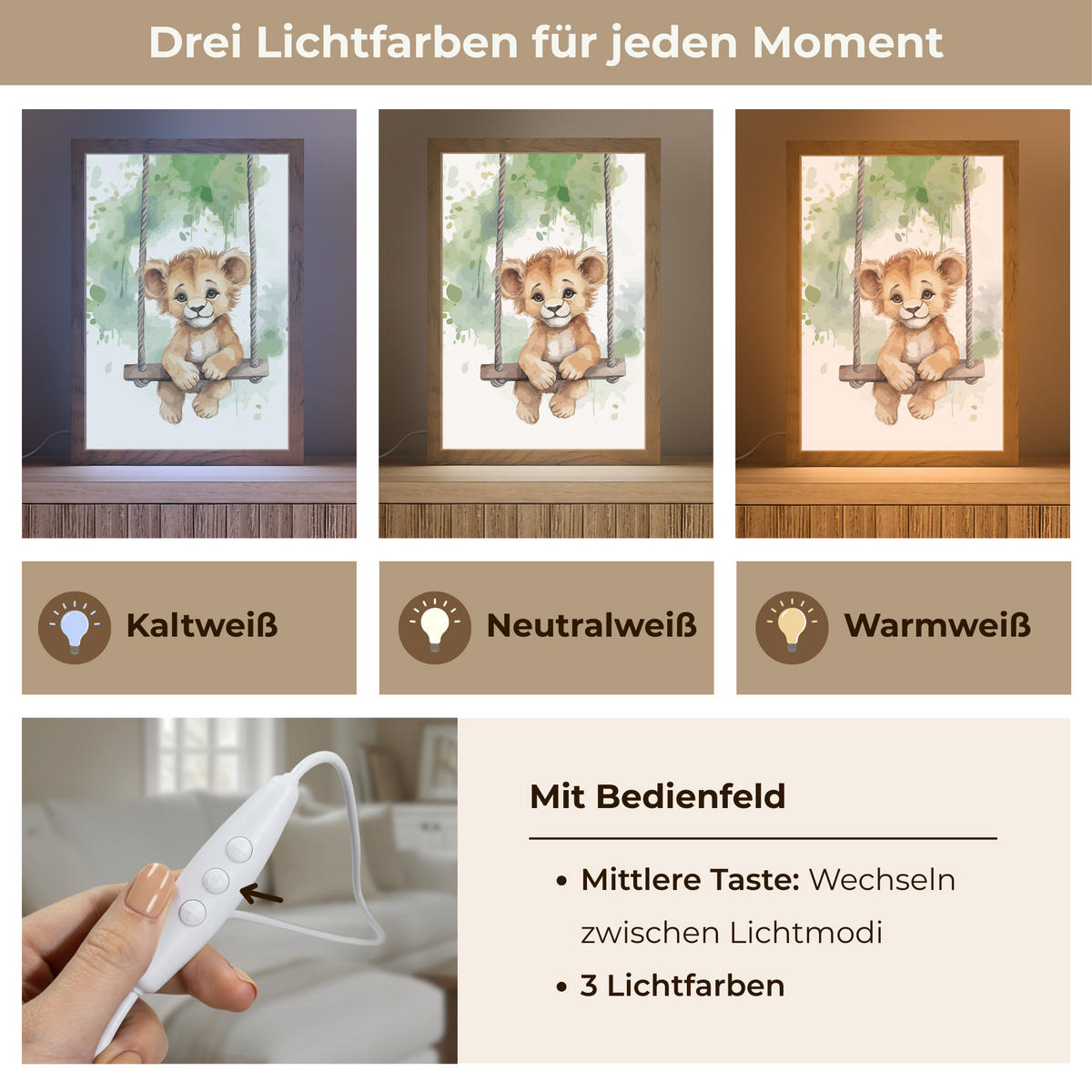 WANDLEUCHTE Löwe - Tier - Kinder - Dschungel 20x30 cm - Weiß, Holzwerkstoff (20/30/8cm) - OnlyWow