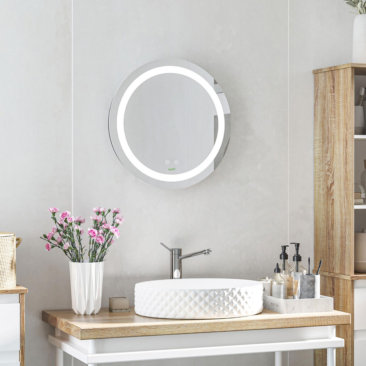 BADEZIMMERSPIEGEL, Ø50 cm, mit LED Beleuchtung, Anti-Beschlag, IP44 - Silberfarben, Glas (50/4.6/50cm) - Kleankin