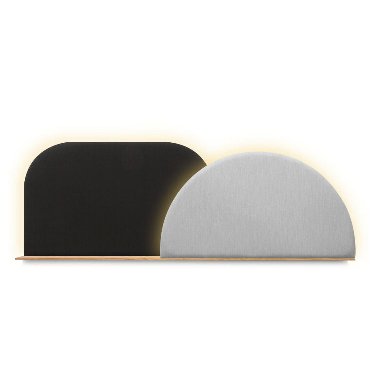 KOPFTEIL Alba mit Licht 180cm - Walnussfarben/Grau, Holz/Textil (180/60/14cm) - Woodendot