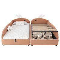 POLSTERBETT 90/200 cm Rosa + Weiß mit Häschen-Kopfteil und hydraulischem Stauraum aus Samt - Dunkelrosa, Textil (90/200cm) - OKWISH
