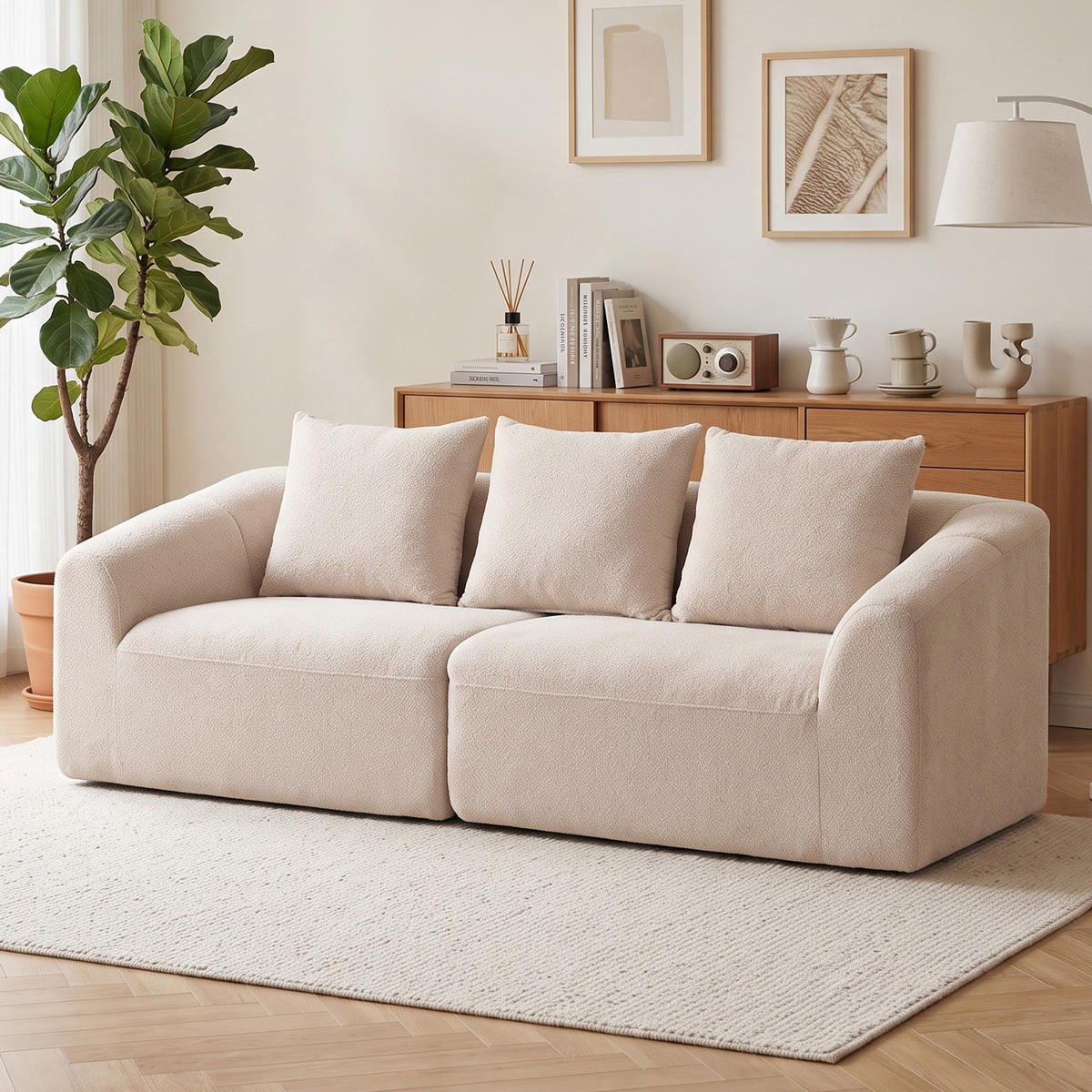 3-SITZER Sofa Chenille (100 % Polyester) Beige - Beige, Textil (93/83/225cm) - HOMCOM