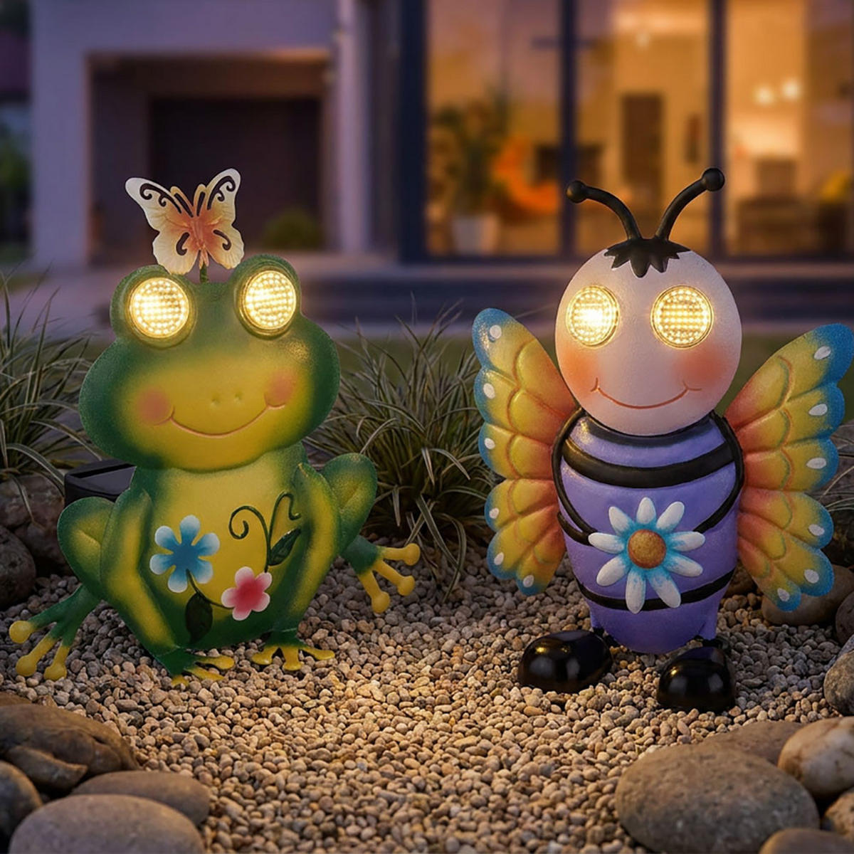 2X SOLARLEUCHTE Frosch Biene Metall bunt matt LED - Multicolor, Metall (21.5/8/22cm) - Globo Lighting