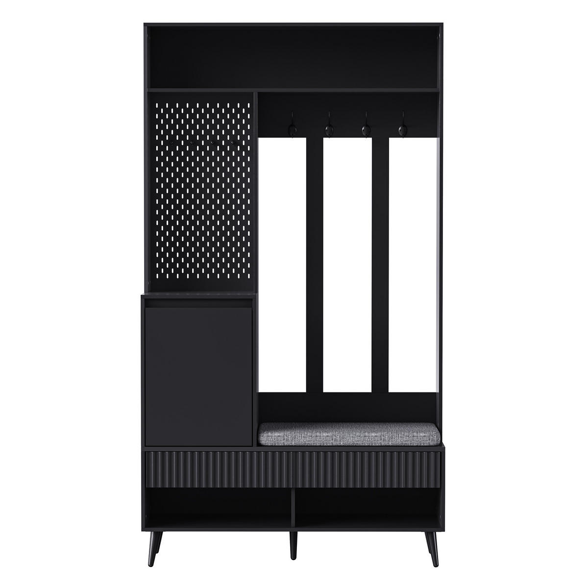 GARDEROBE 100/180/35 cm Schwarz aus MDF mit Sitzbank - Schwarz, Holzwerkstoff (35/180/100cm) - OKMYHOME