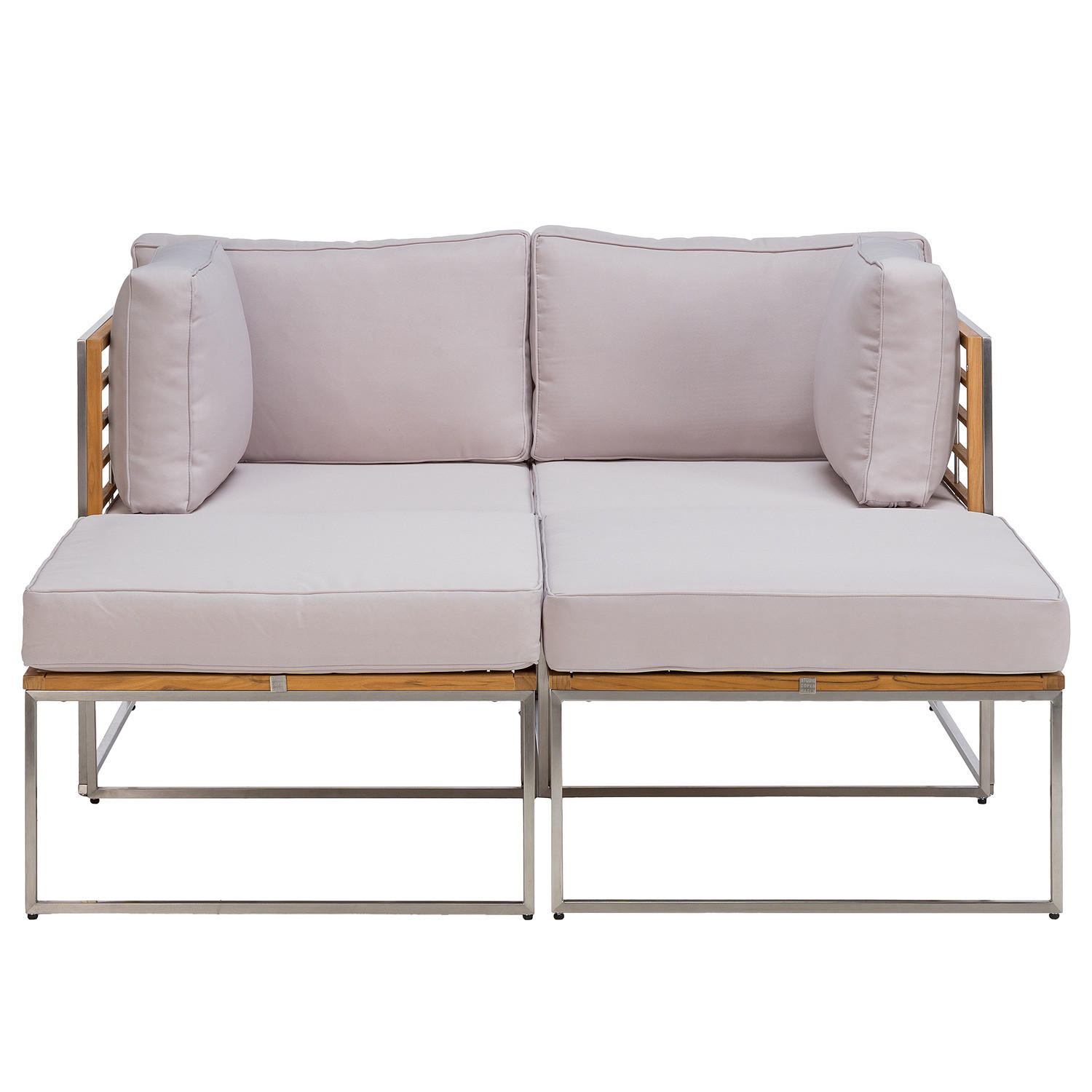 LOUNGESET - 4-teilig - Webstoff / Teak massiv - Hellgrau, Holz/Textil - home24
